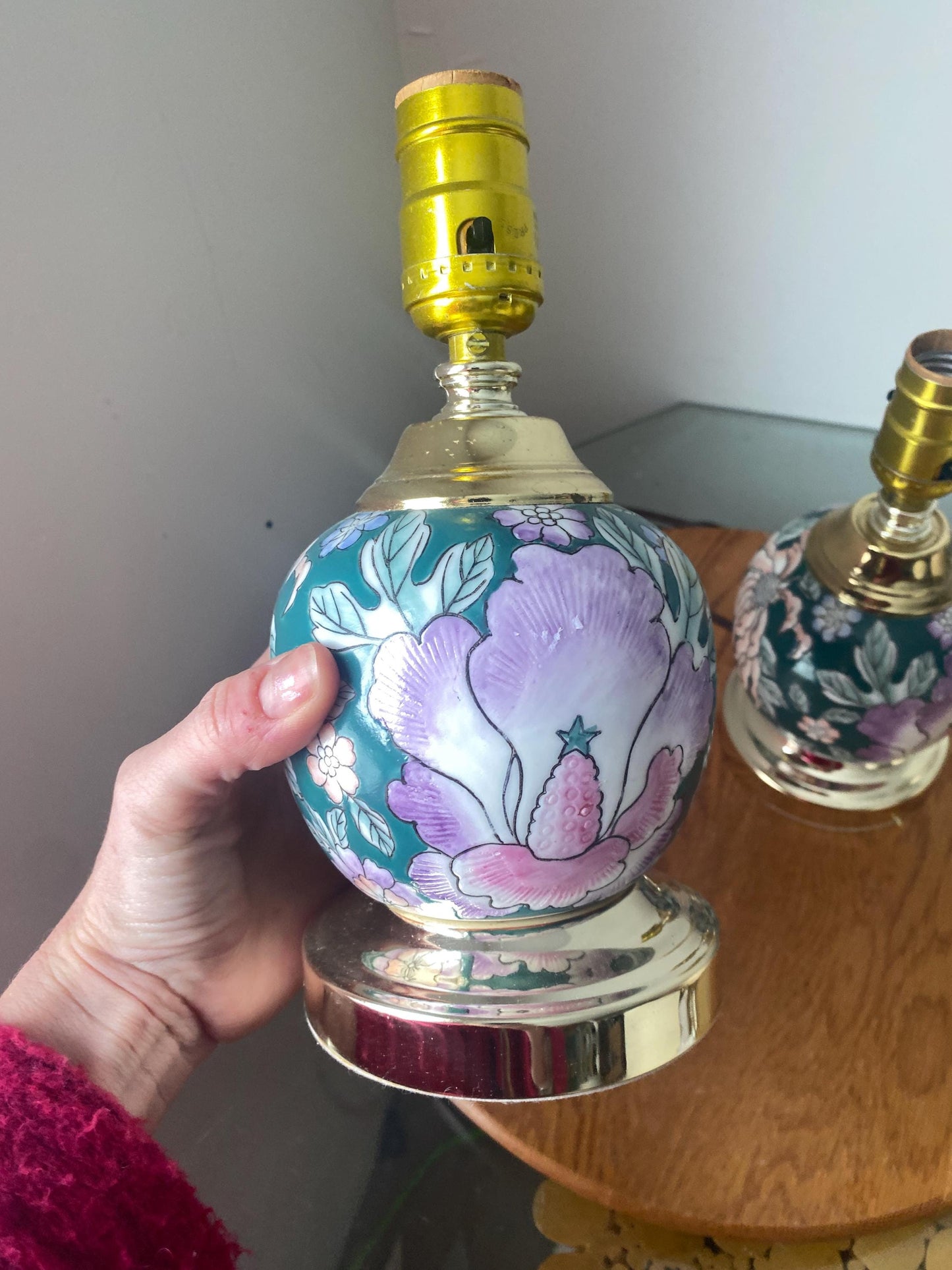 Pair of Retro Small Jewel Tone Ceramic Gum Ball Lamps No Shades