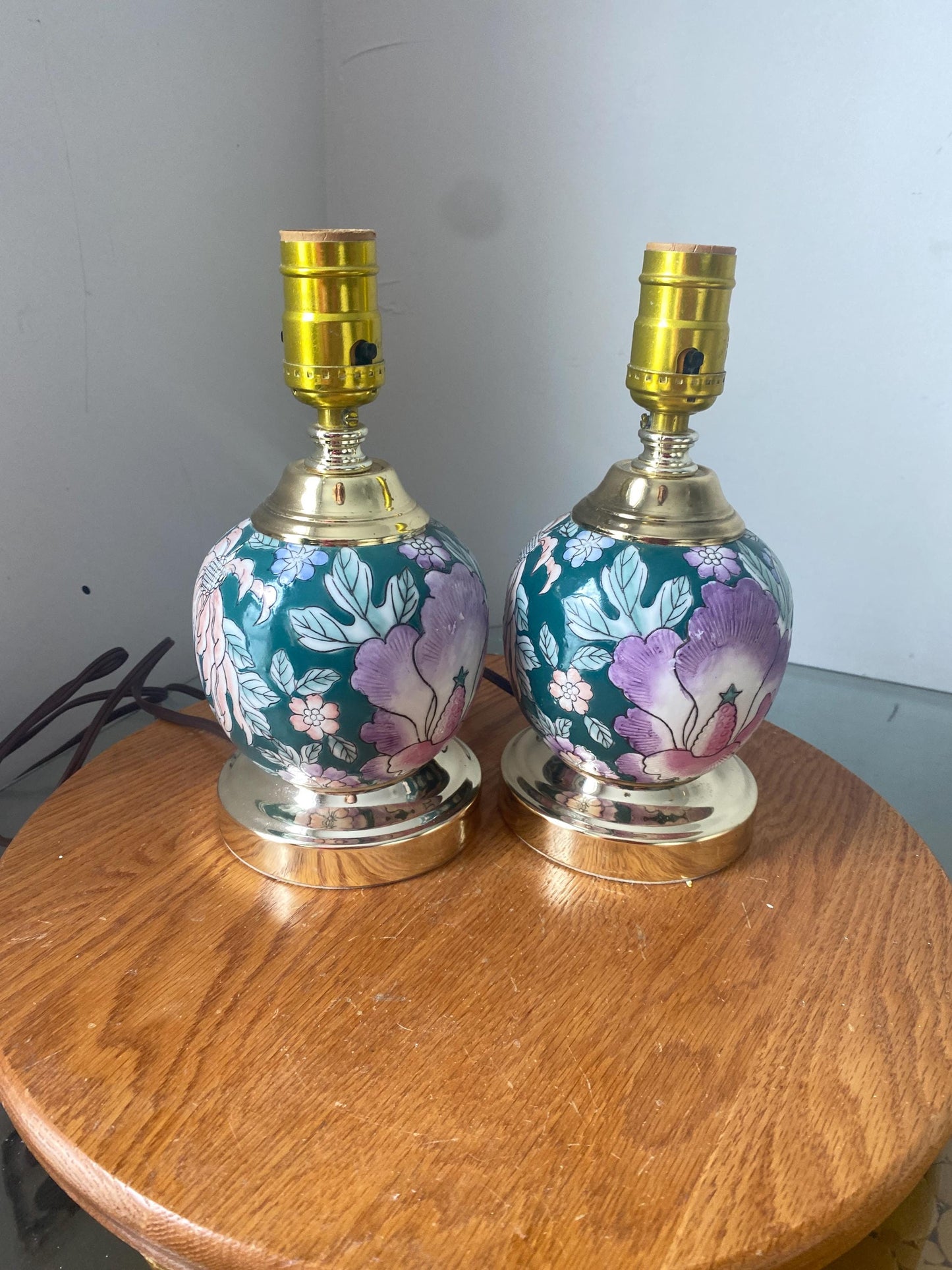 Pair of Retro Small Jewel Tone Ceramic Gum Ball Lamps No Shades