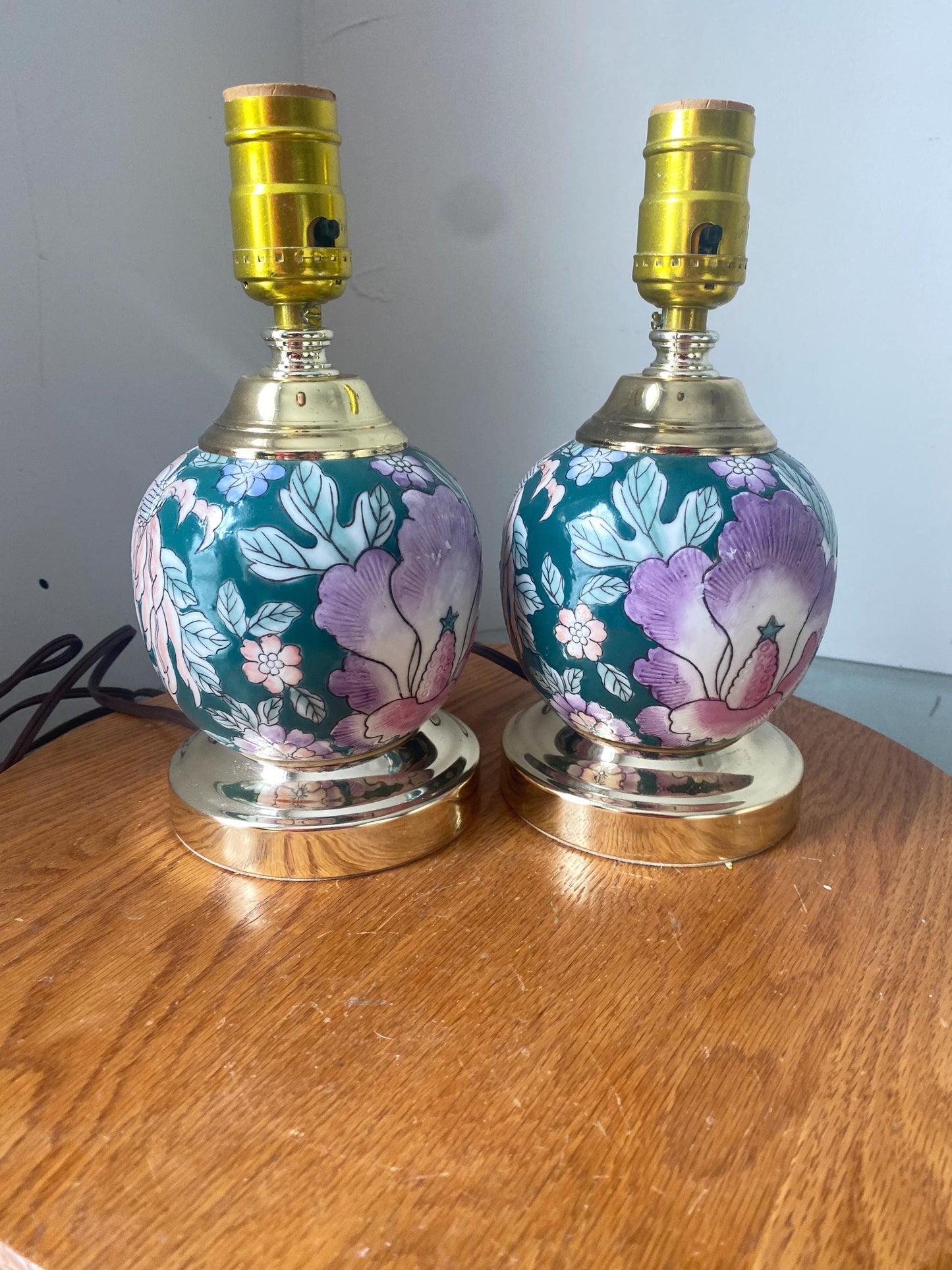Pair of Retro Small Jewel Tone Ceramic Gum Ball Lamps No Shades