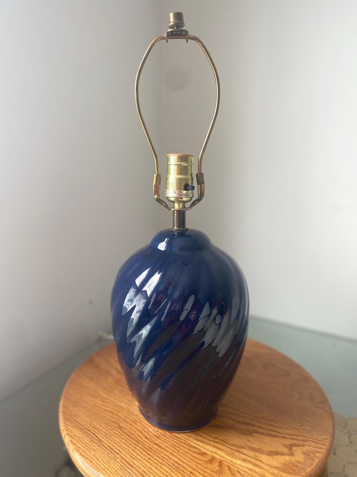 Retro Medium Martha Ceramic Cobalt Blue Ceramic Swirl Table Lamp No Shade Made in Canada