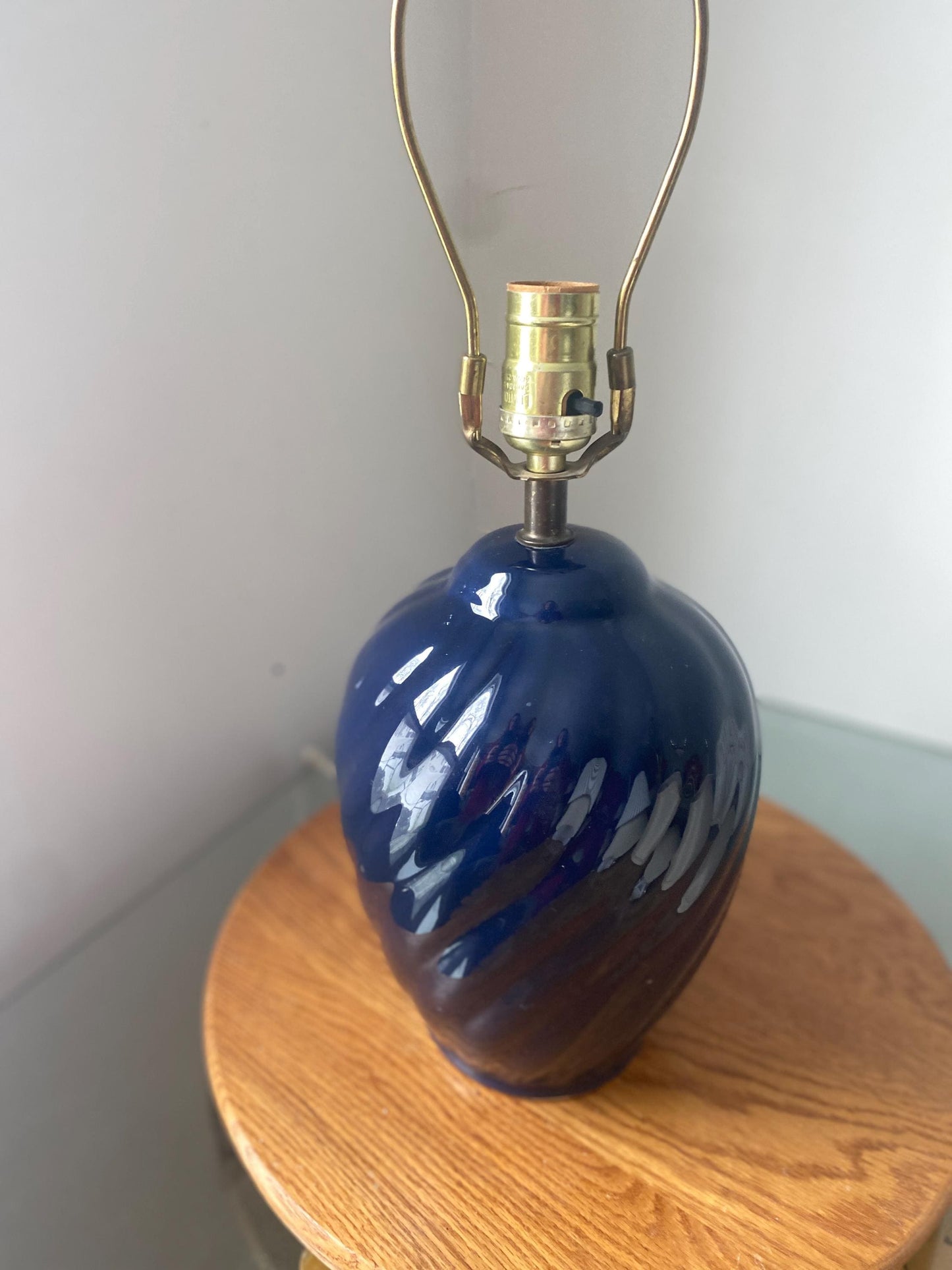Retro Medium Martha Ceramic Cobalt Blue Ceramic Swirl Table Lamp No Shade Made in Canada