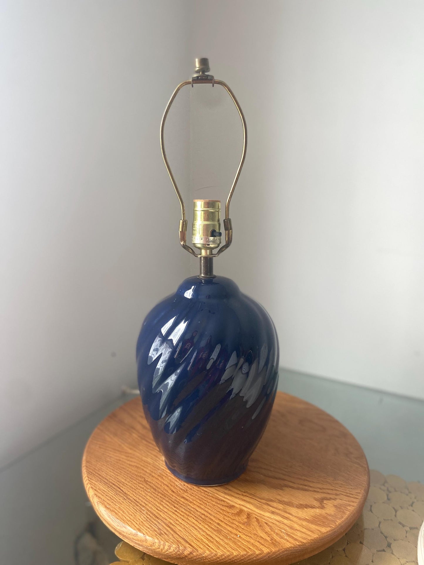 Retro Medium Martha Ceramic Cobalt Blue Ceramic Swirl Table Lamp No Shade Made in Canada