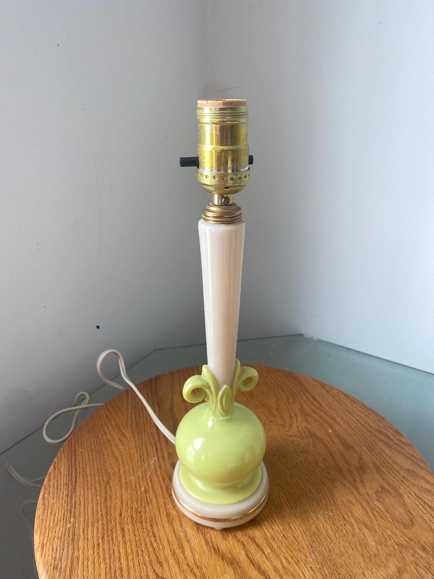 Vintage Small Aladdin Alacite Chartreuse & Cream Boudoir Lamp No Shade