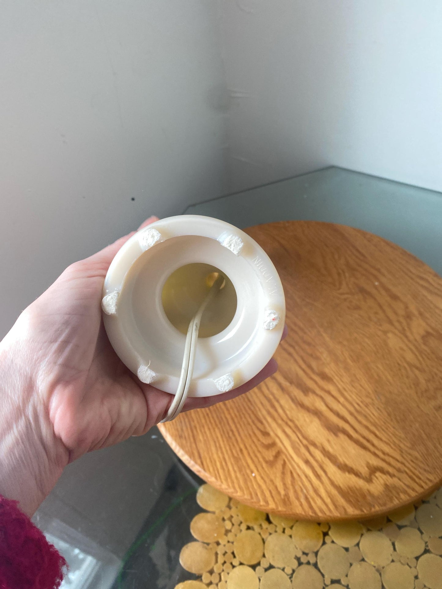 Vintage Small Aladdin Alacite Chartreuse & Cream Boudoir Lamp No Shade