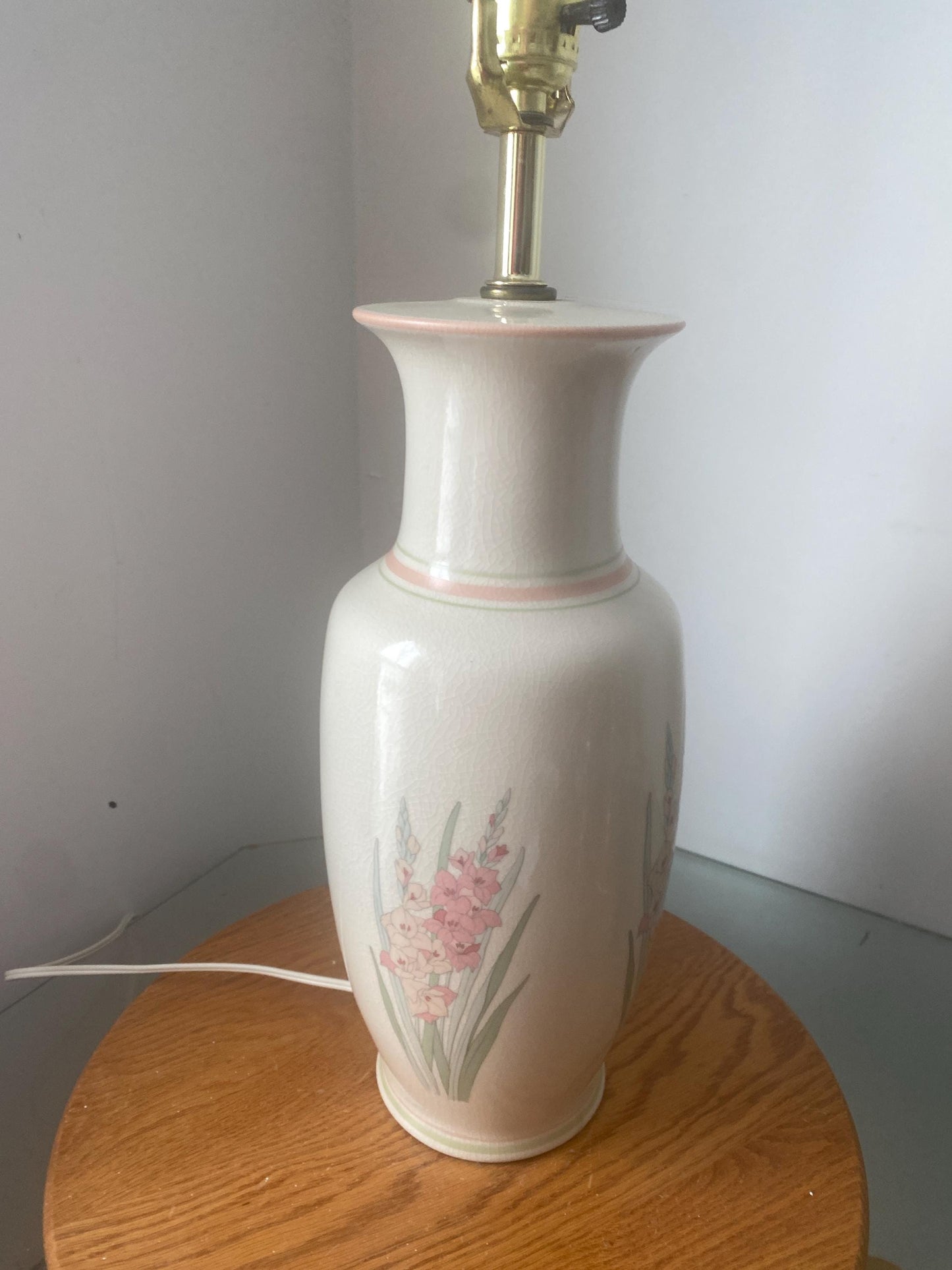 Retro Tall Pastel Pink Gladiola Ceramic Lamp No Shade