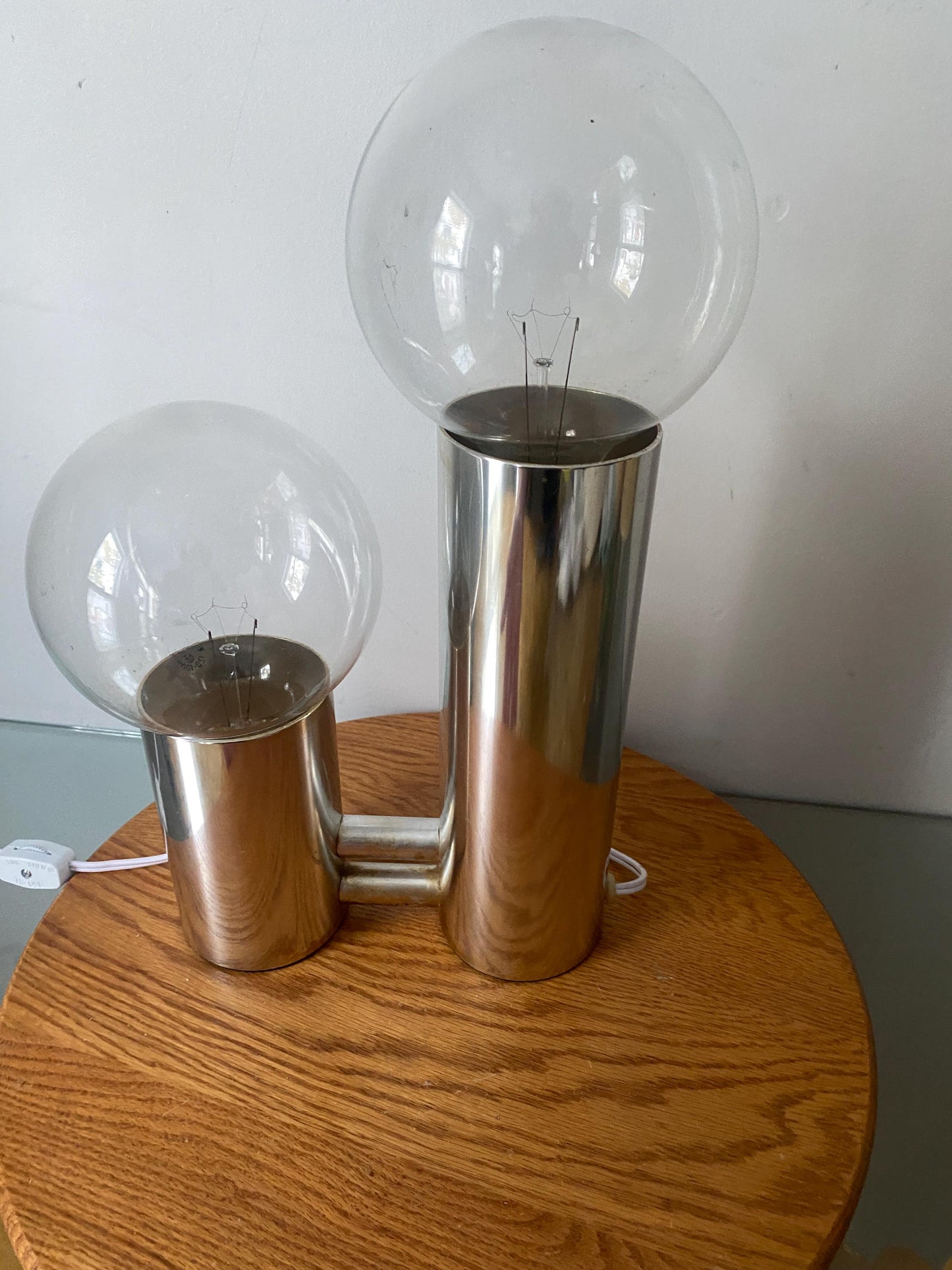MCM Chrome Metal Lamp with 2 Bulbs