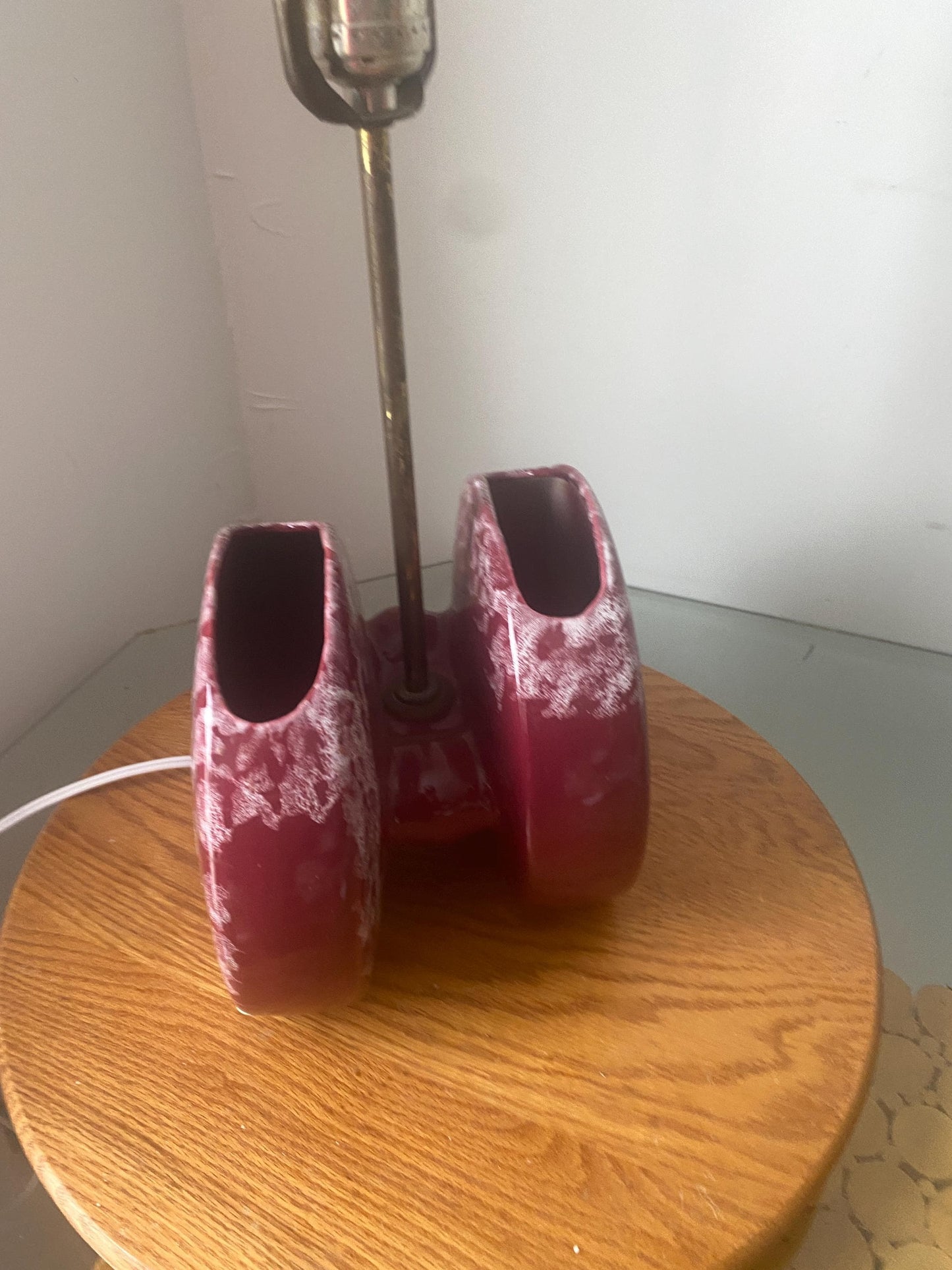 MCM Maroon Ceramic Planter Lamp with White Splatter Lamp No Shade