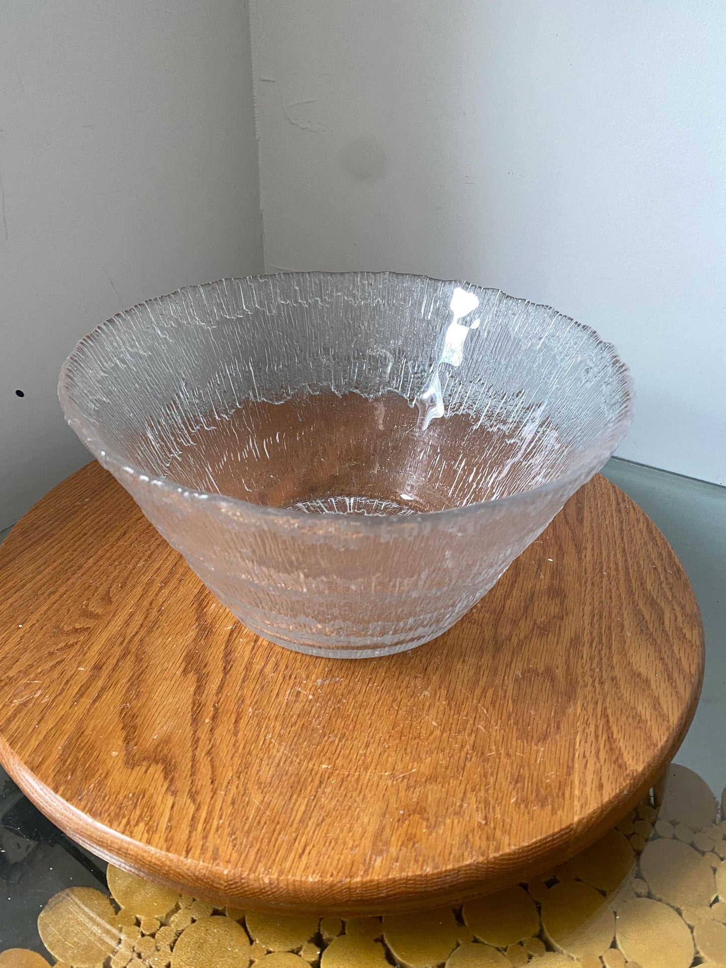 Large IITTALA TAPIO WIRKKALA 'Solaris', Heavy Glass Art Bowl, Finnish Scandinavian Design