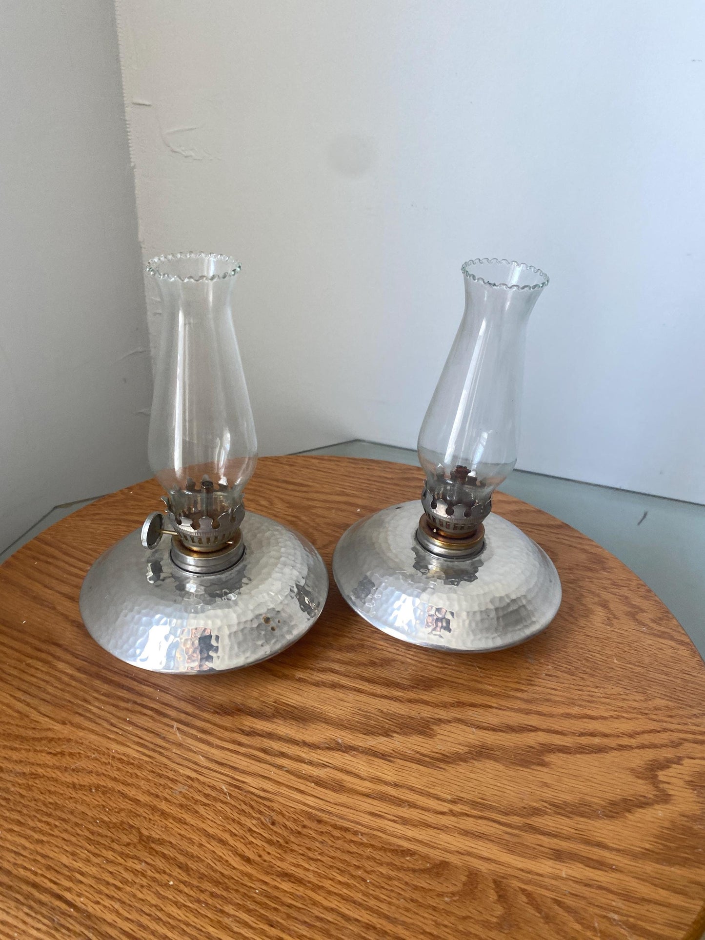 Pair of Vintage Atelier Bernard Chaudron Pewter Oil Lamps Made in Quebec