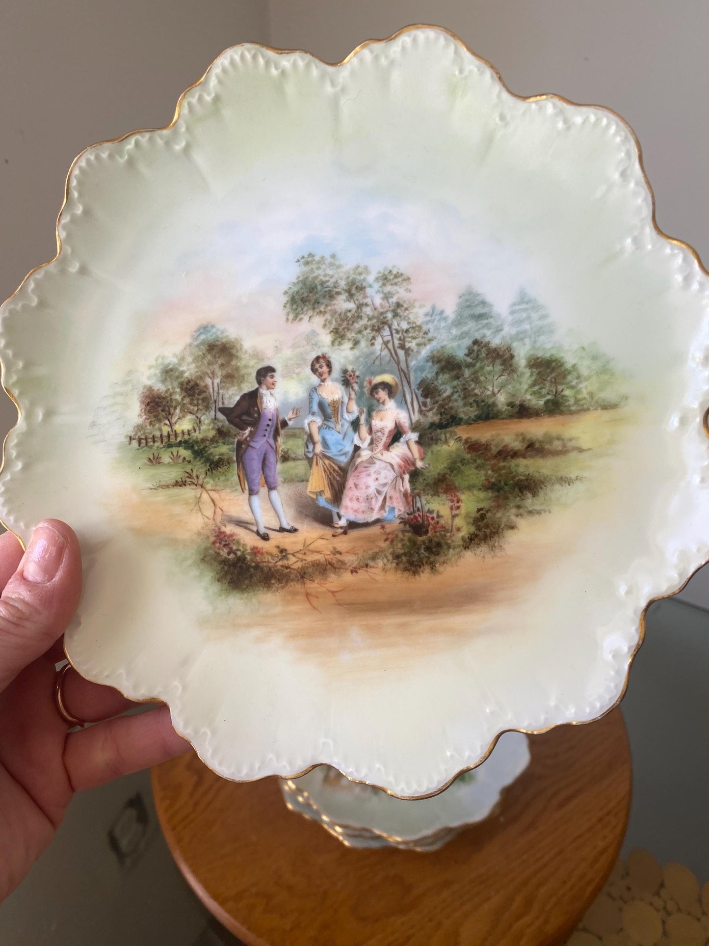 Set of 5 Antique R.C. Malmaison Bavaria Hand-Painted Porcelain Plates with Gilded Scalloped Rims