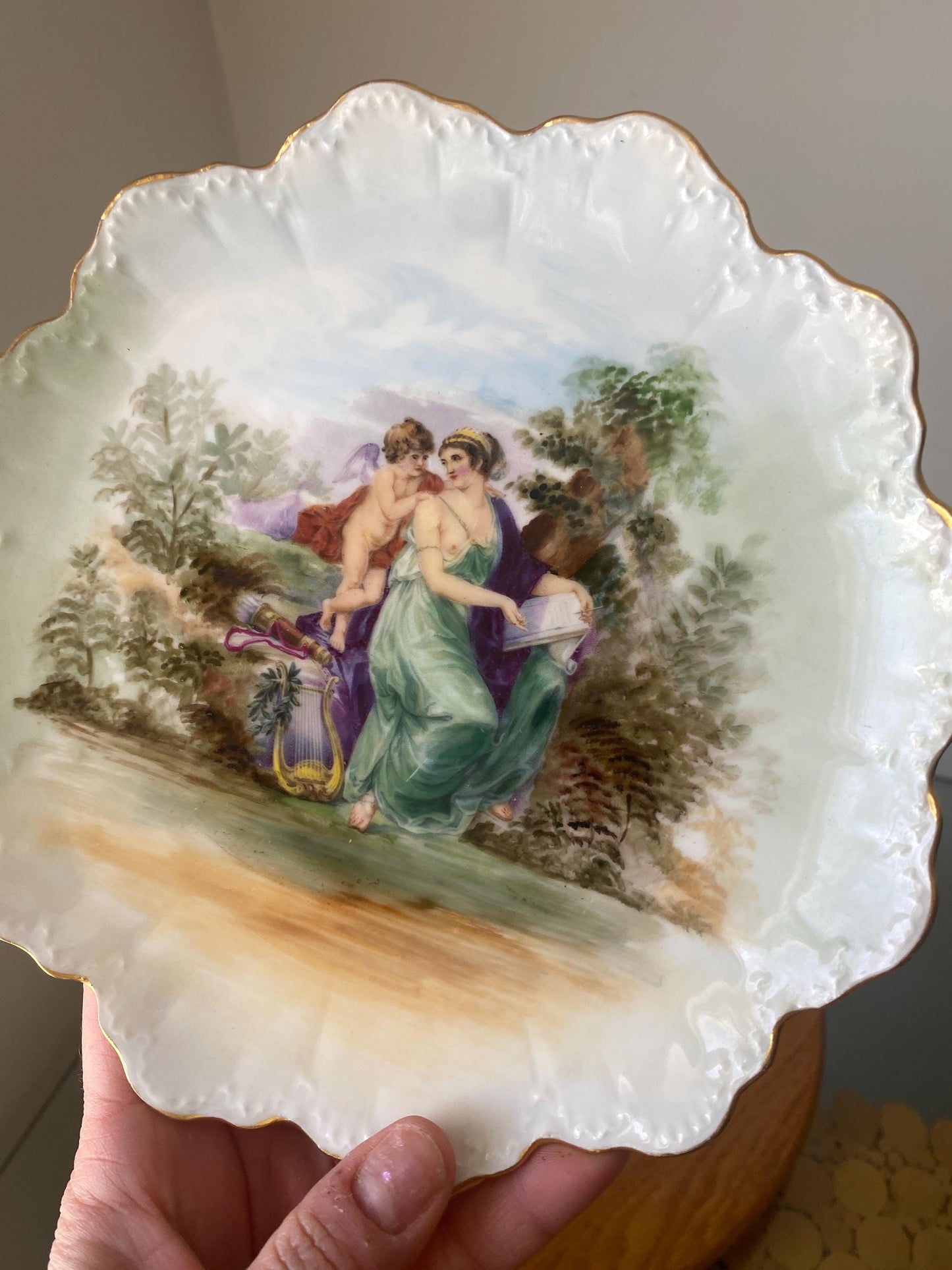 Set of 5 Antique R.C. Malmaison Bavaria Hand-Painted Porcelain Plates with Gilded Scalloped Rims
