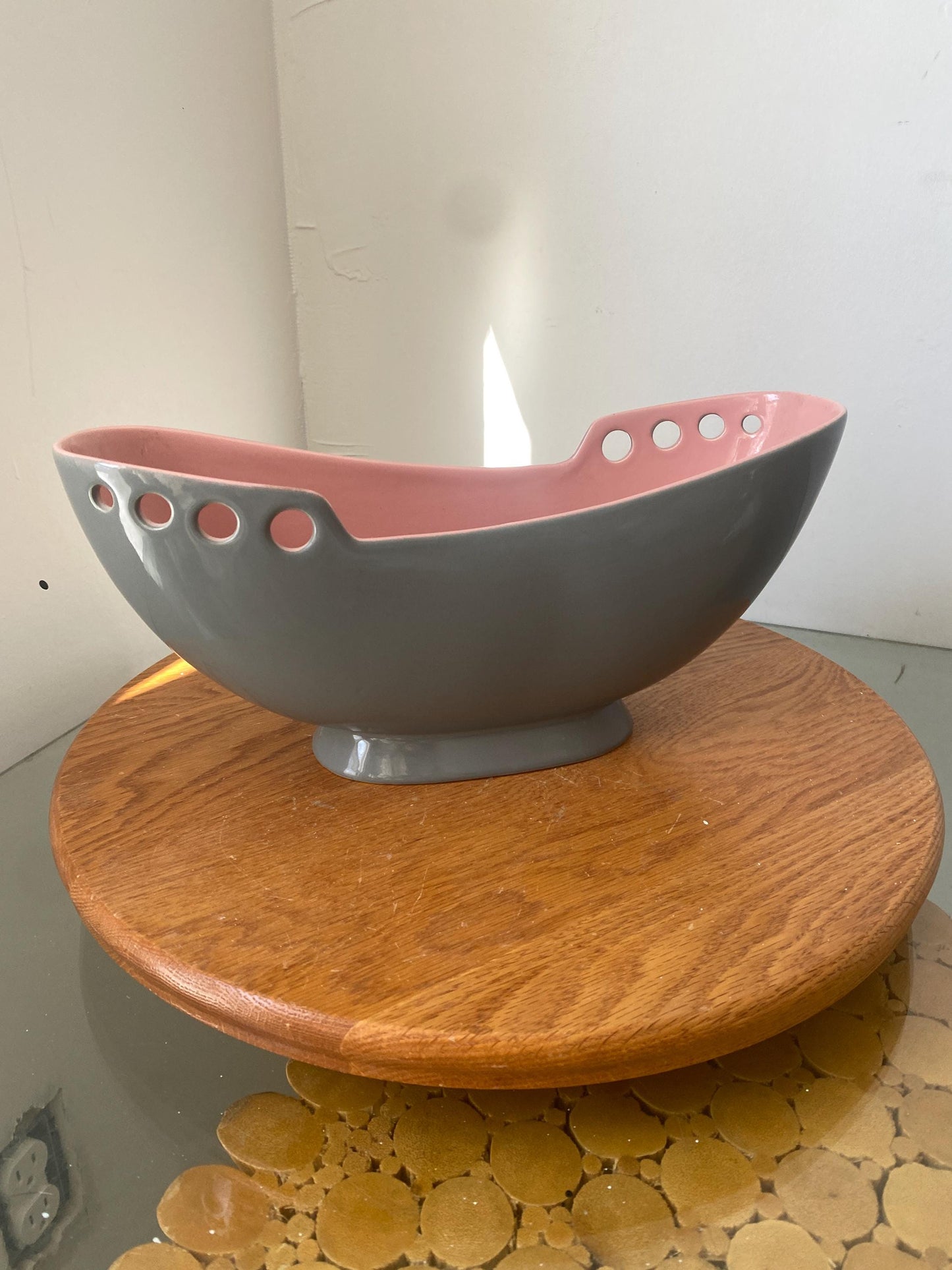 Vinage Gray & Pink Ceramic Dish with Cut Outs
