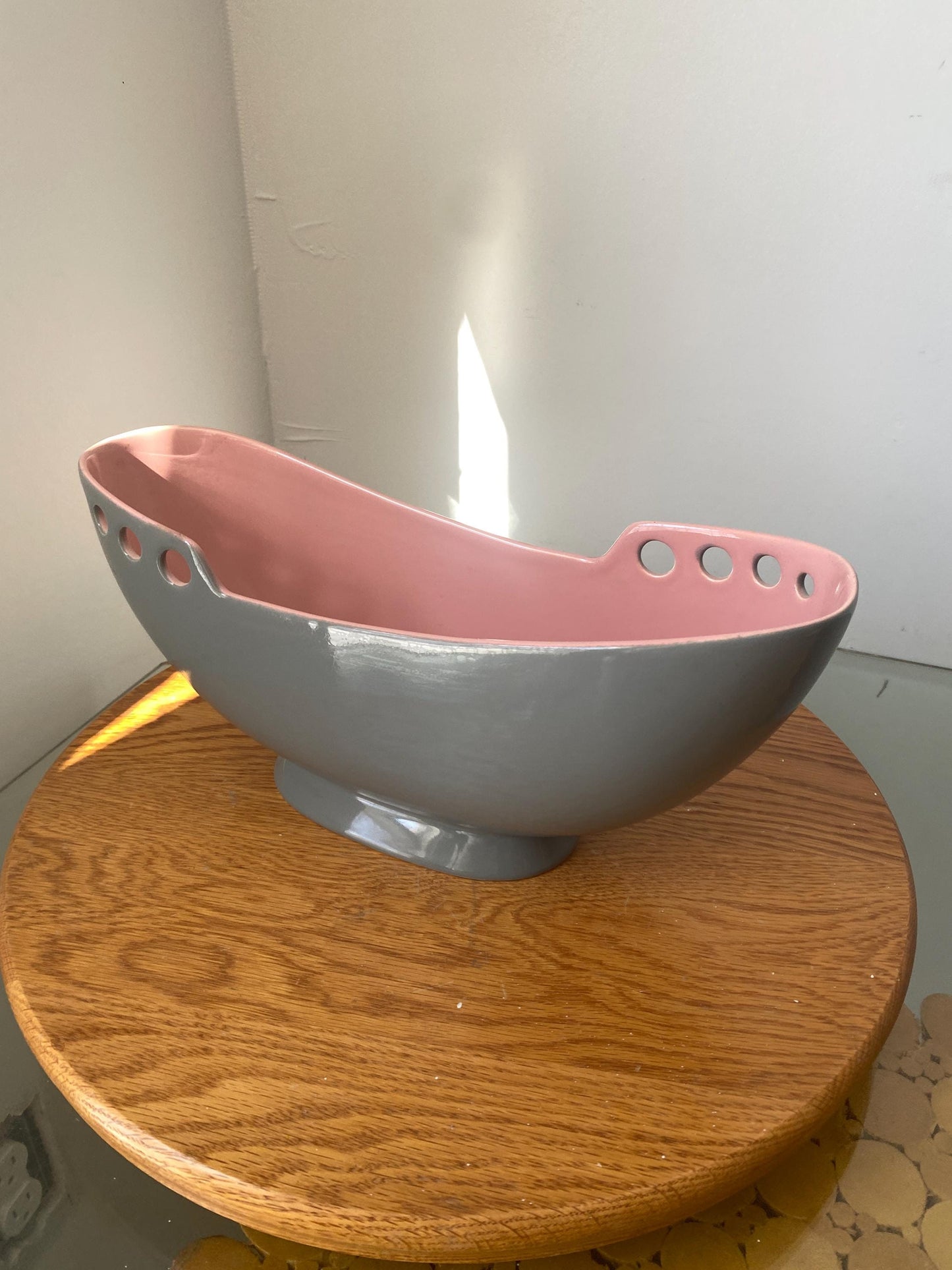 Vinage Gray & Pink Ceramic Dish with Cut Outs