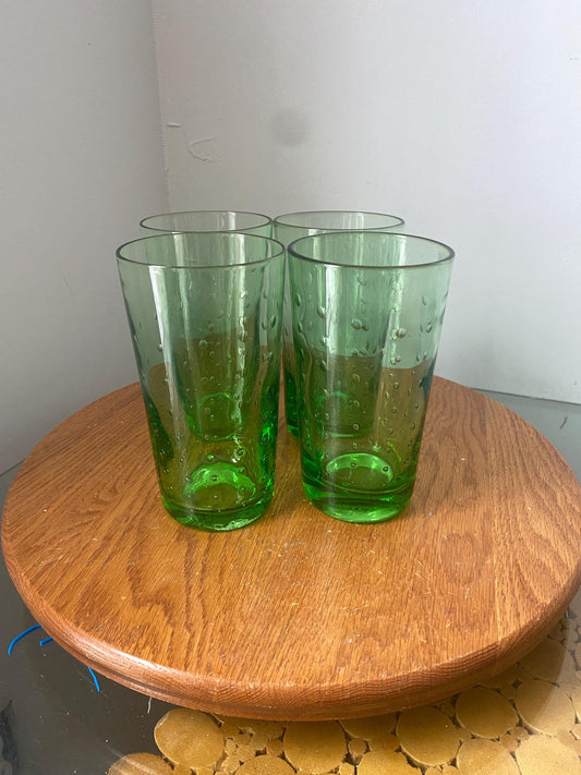 Set of 4 Heavy Lime Green Bubble Glass Tumblers