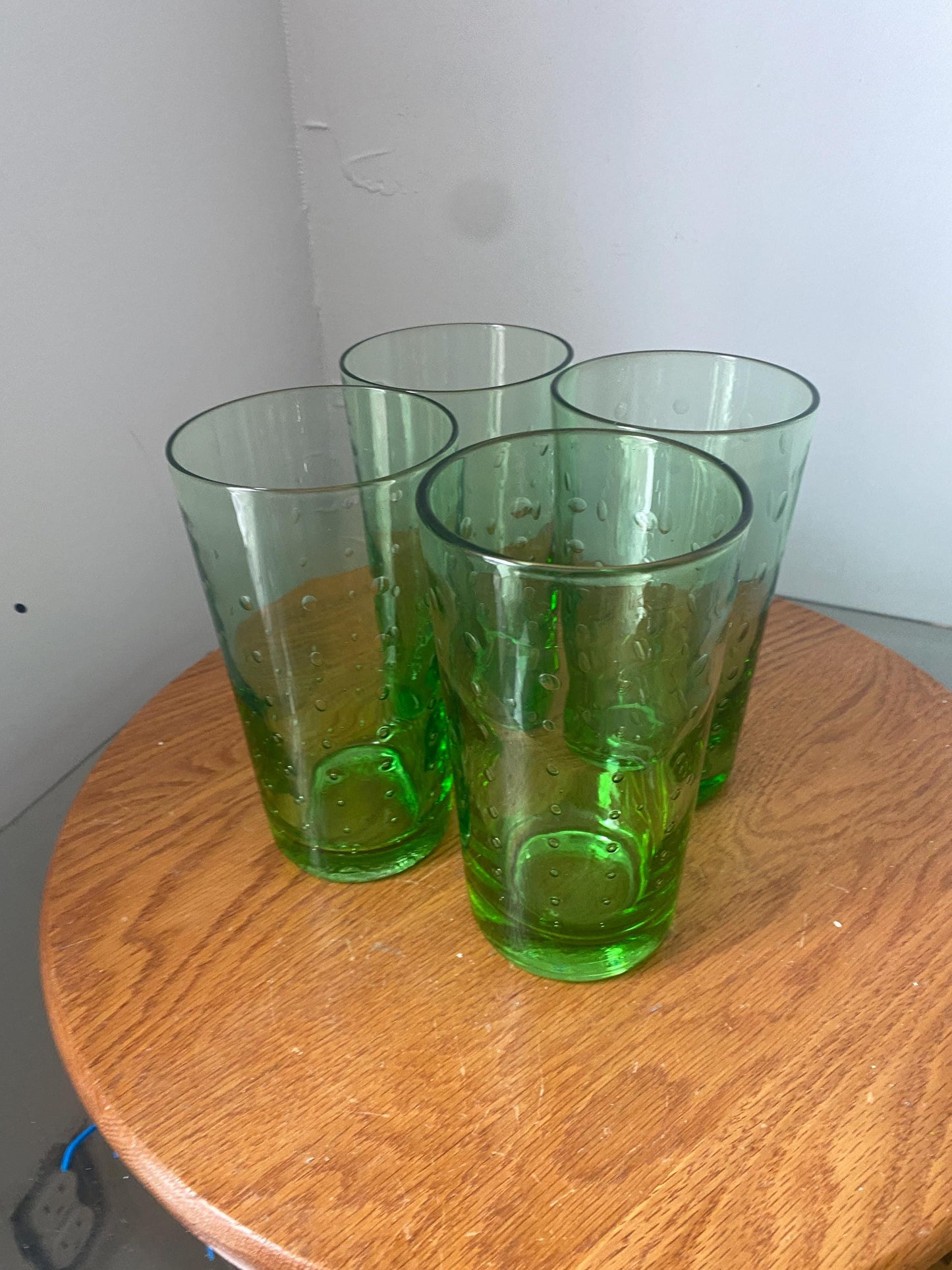 Set of 4 Heavy Lime Green Bubble Glass Tumblers