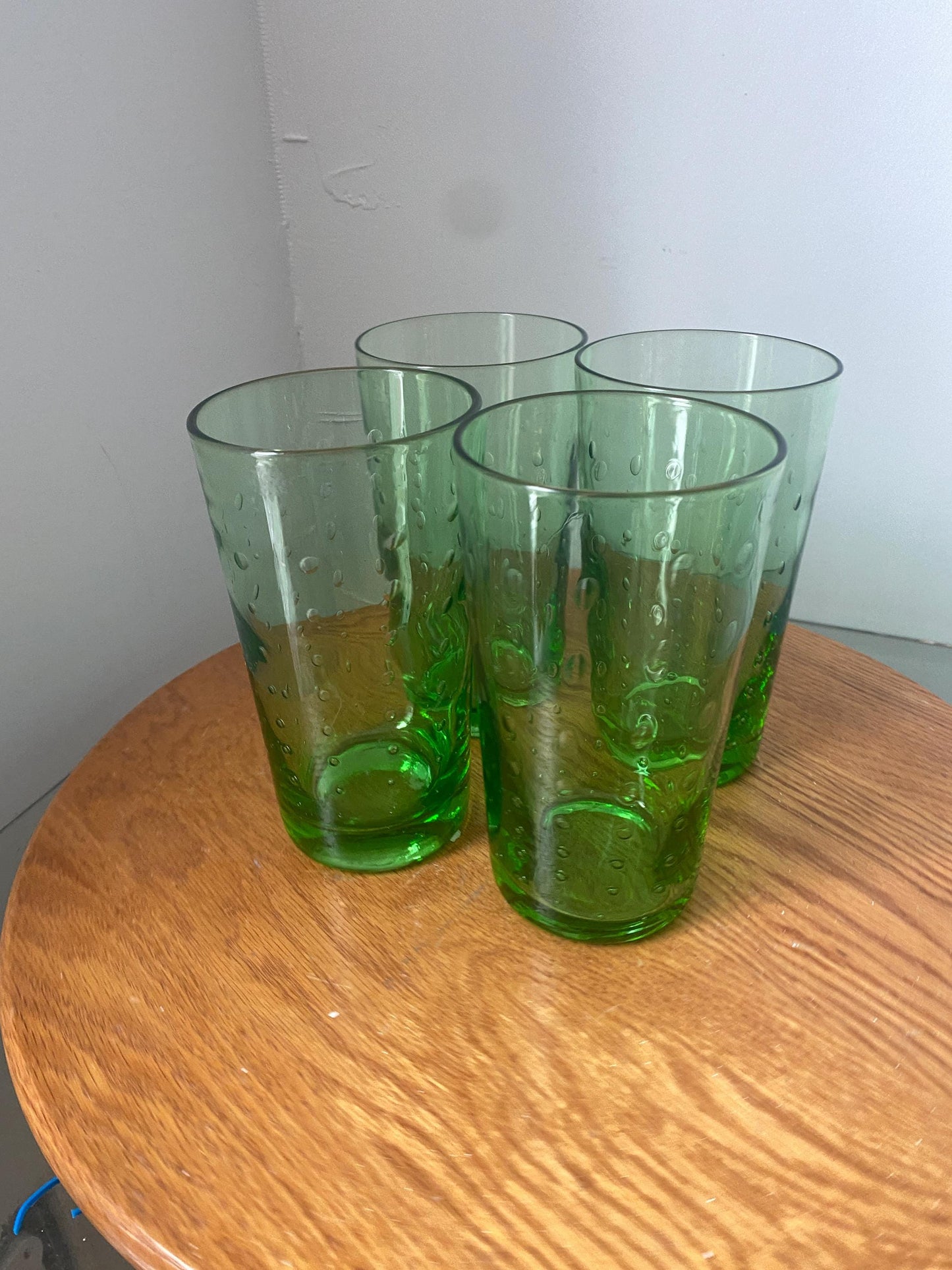 Set of 4 Heavy Lime Green Bubble Glass Tumblers