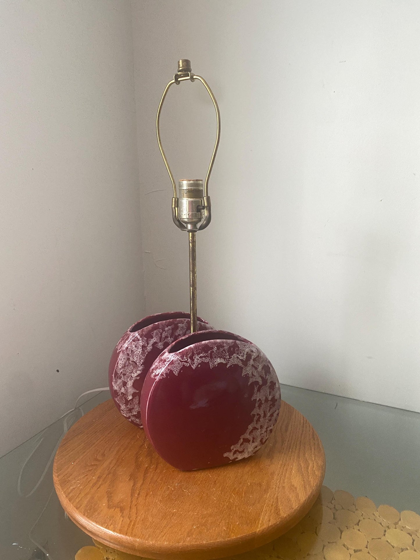 MCM Maroon Ceramic Planter Lamp with White Splatter Lamp No Shade