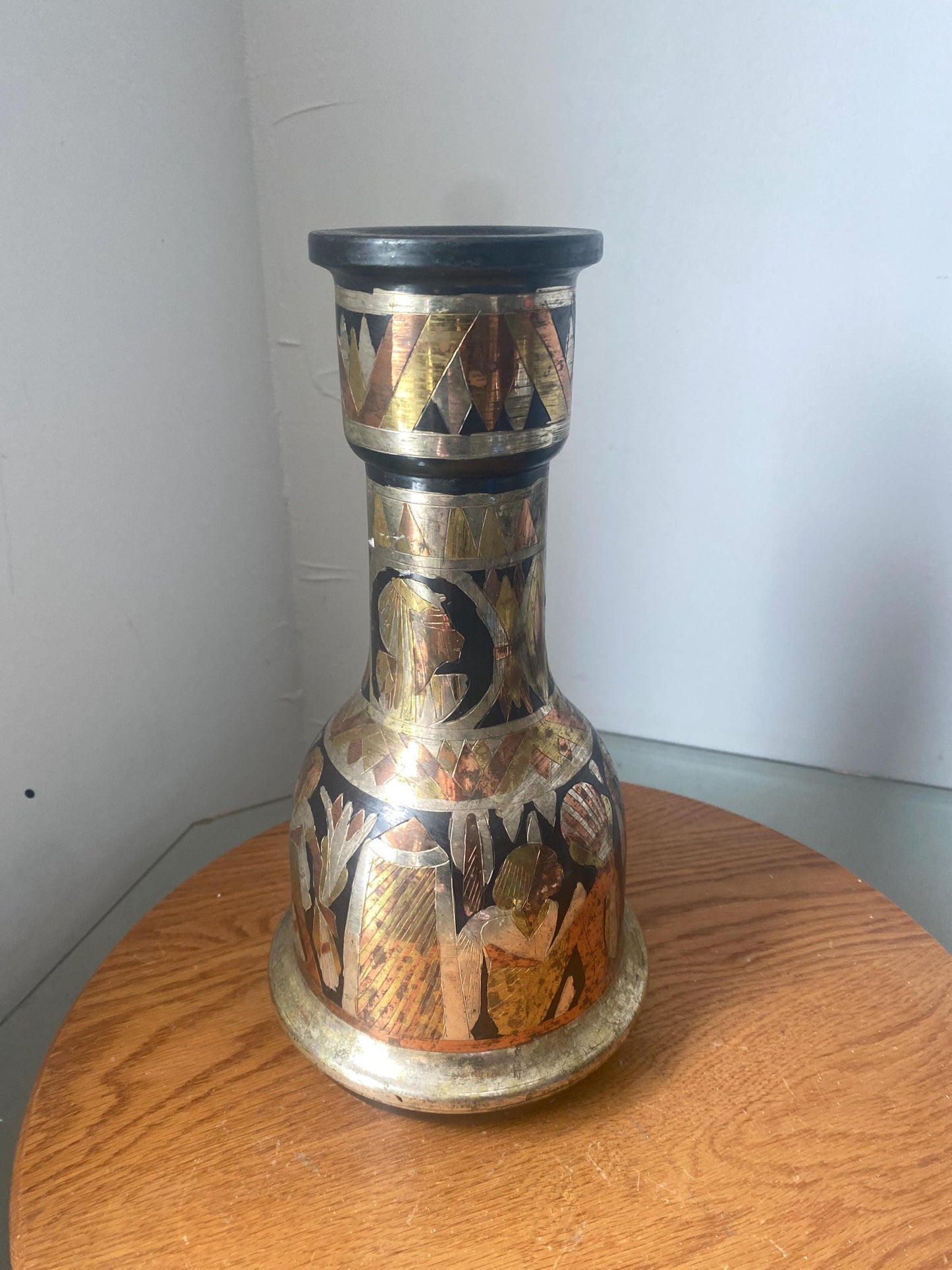 Vintage Mixed Metal Vase Featuring Egyptian Mythology