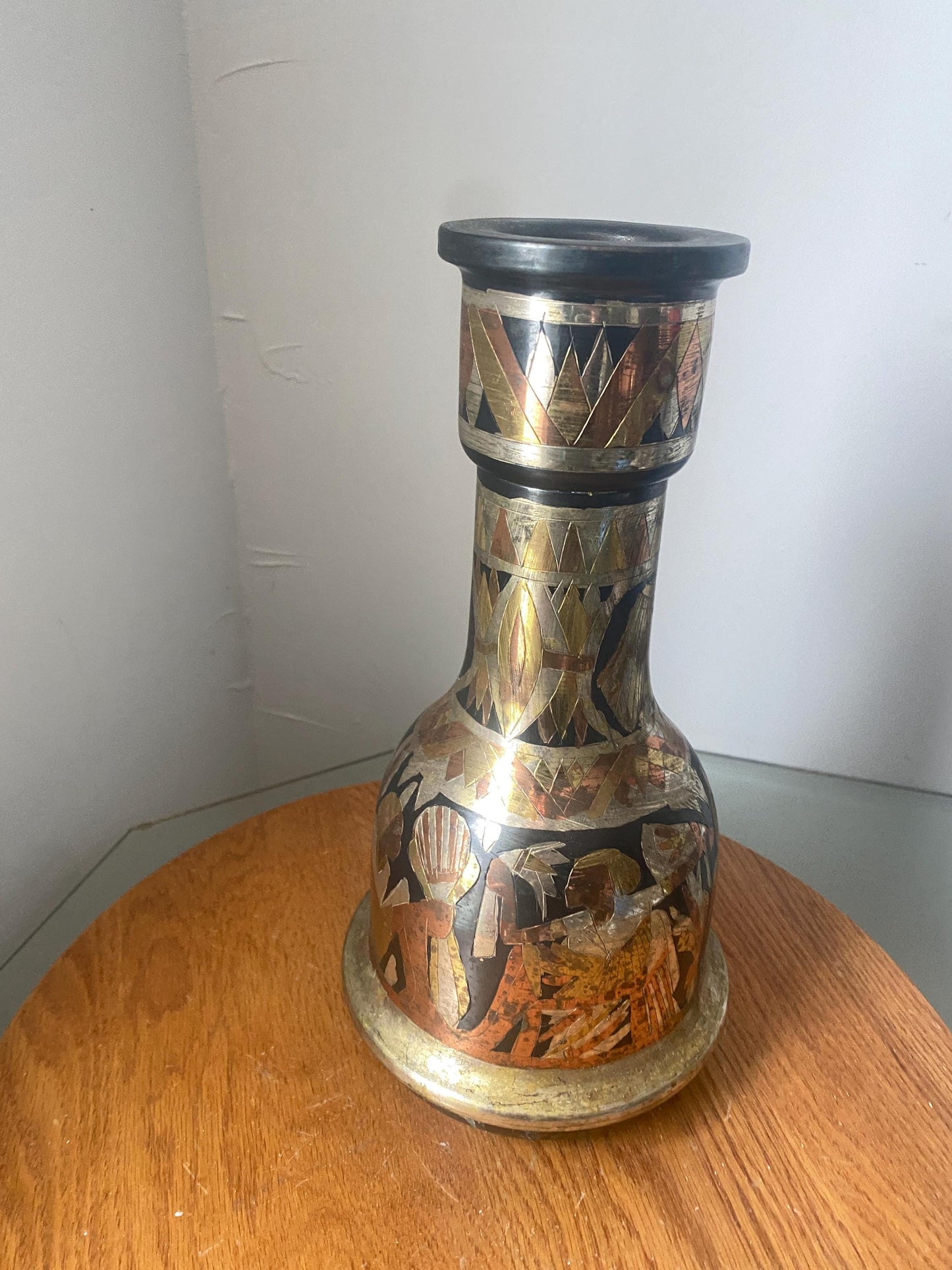 Vintage Mixed Metal Vase Featuring Egyptian Mythology