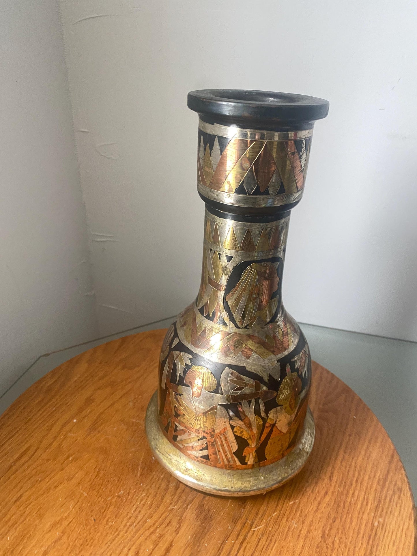 Vintage Mixed Metal Vase Featuring Egyptian Mythology