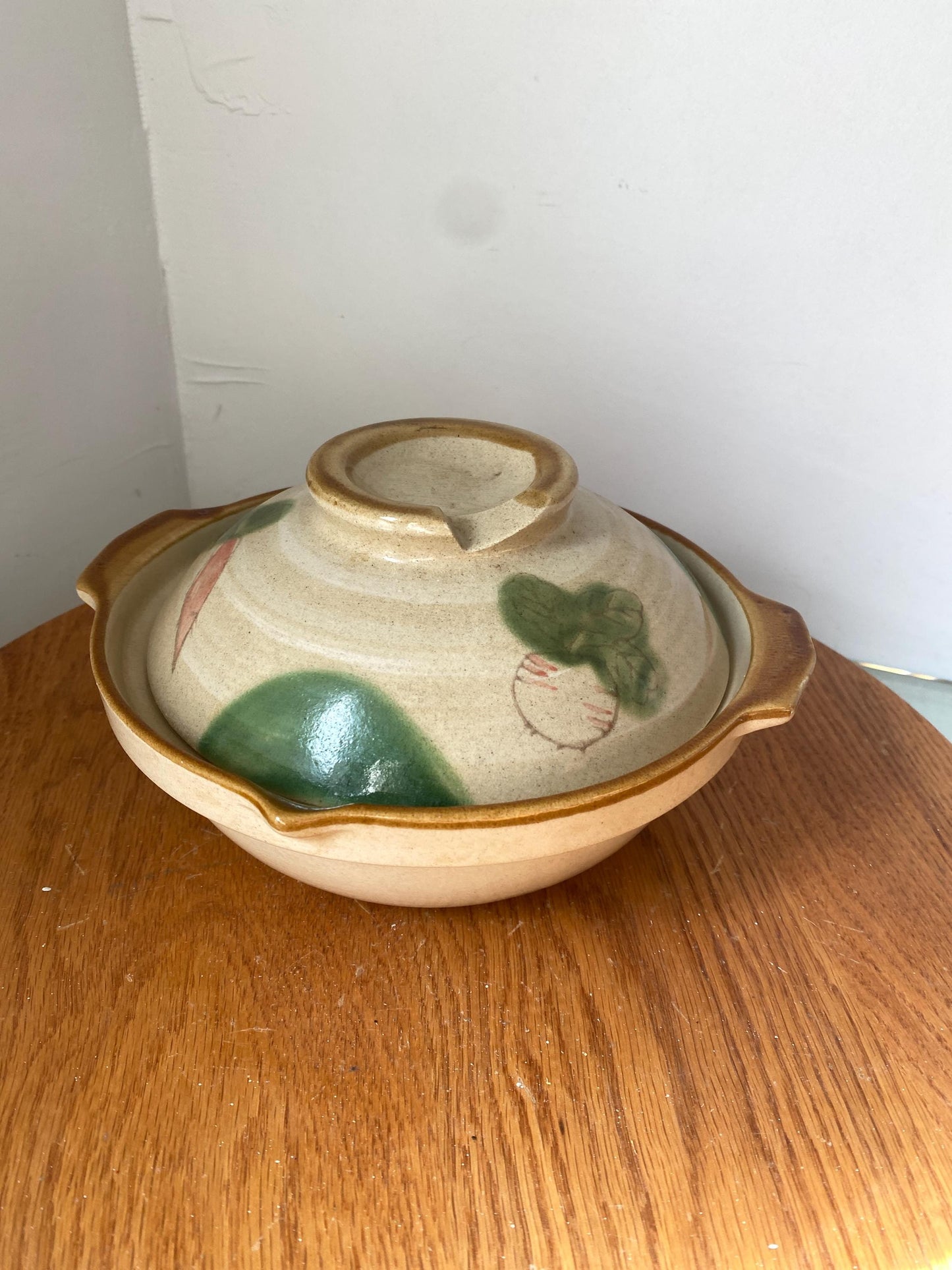 Studio Pottery Lidded Dish with Hand-Painted Vegetables
