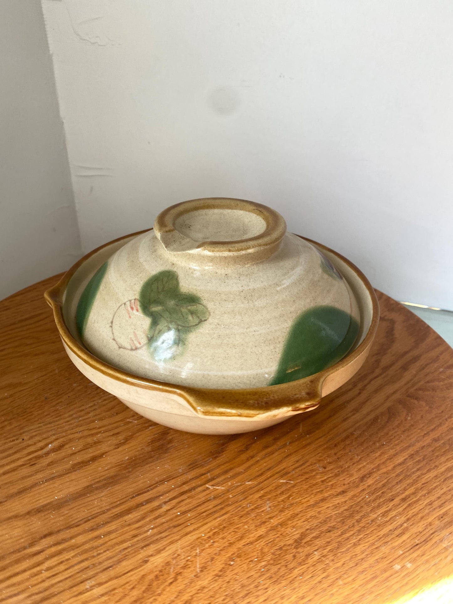 Studio Pottery Lidded Dish with Hand-Painted Vegetables