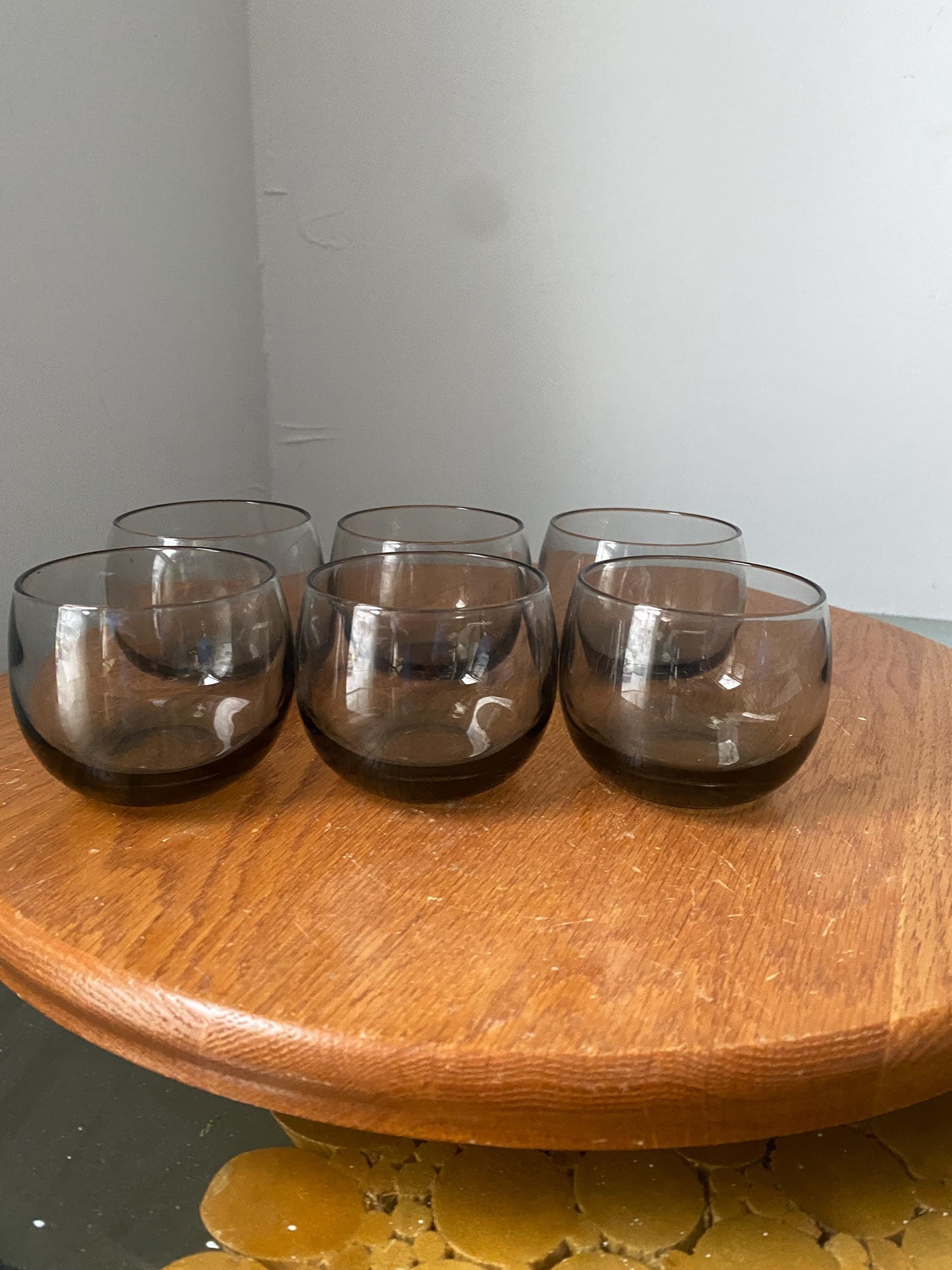 Set of 6 MCM Teeny Smokey Gray Roly Poly Glasses