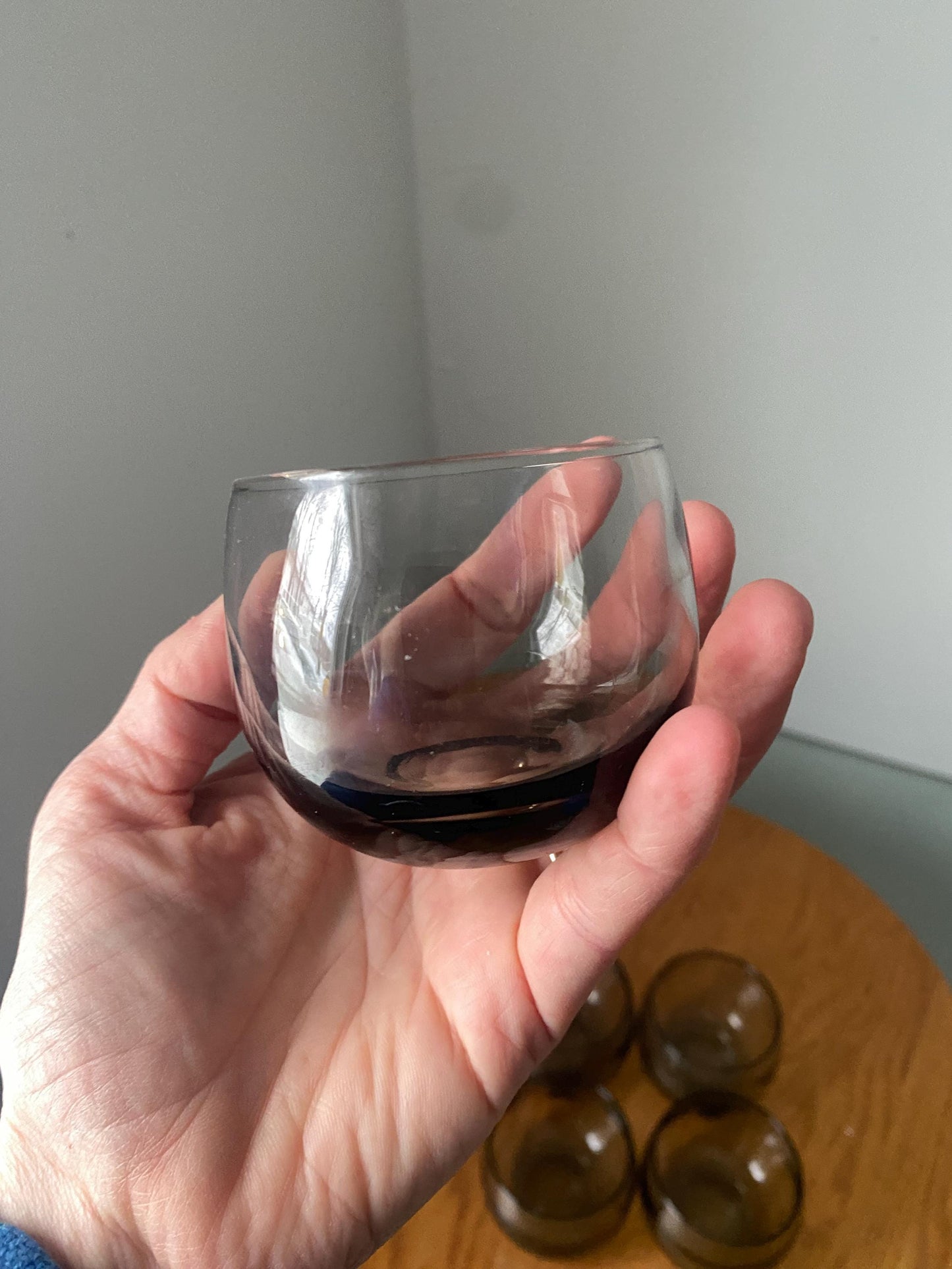 Set of 6 MCM Teeny Smokey Gray Roly Poly Glasses