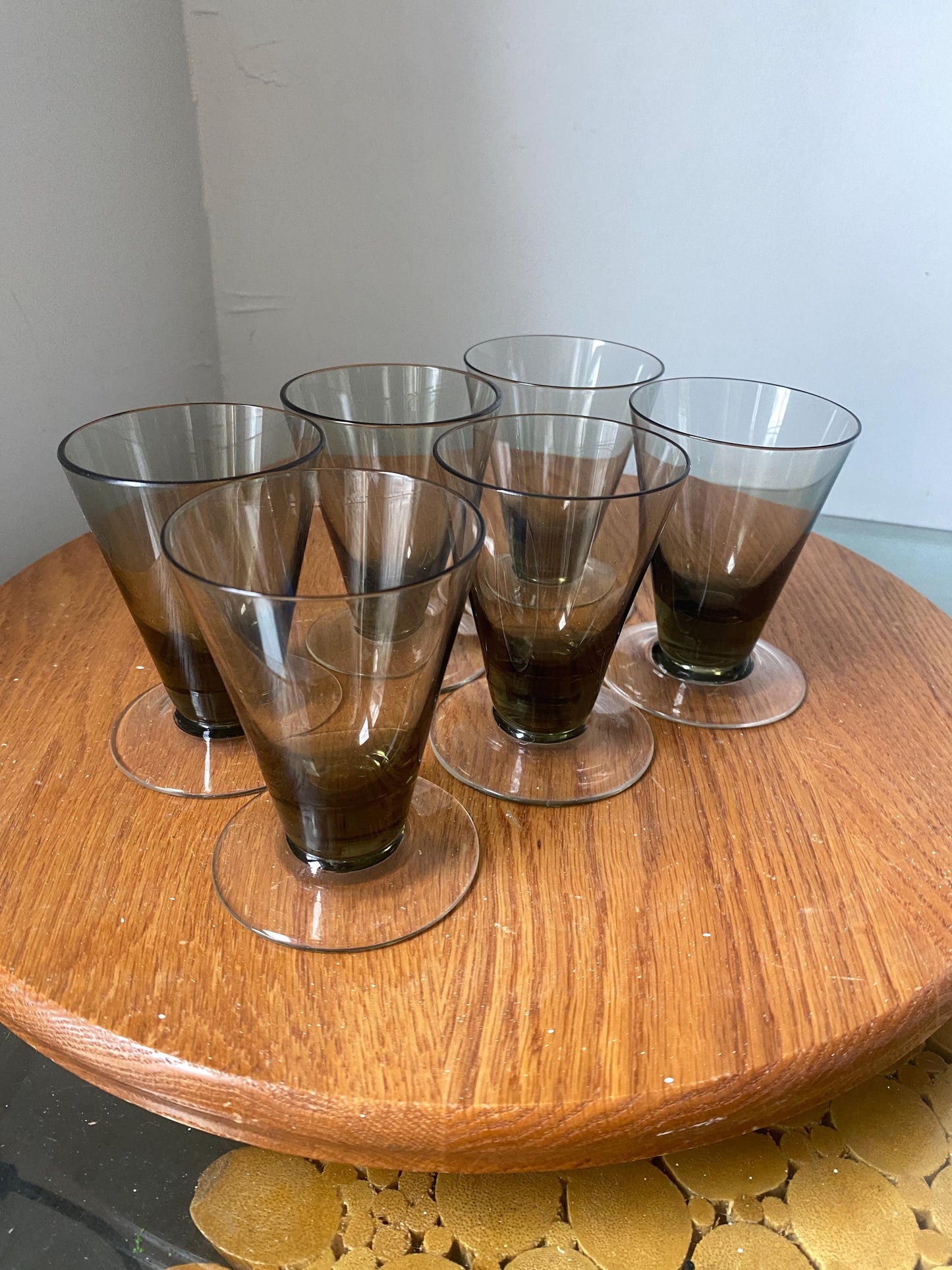 Set of 6 MCM Short Smokey Gray Footed