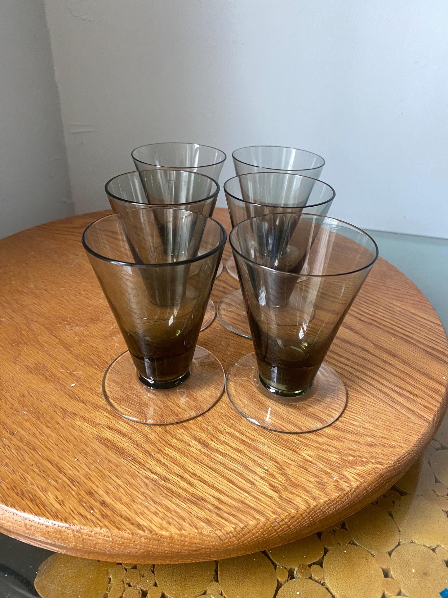 Set of 6 MCM Short Smokey Gray Footed