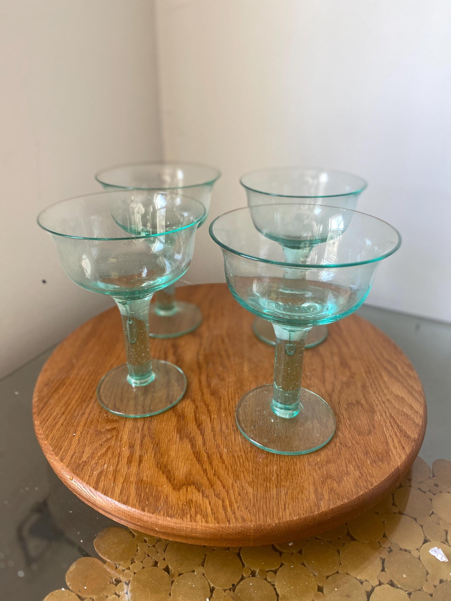 Vintage Set of 4 Tall Sea Bubble Glass Cocktail Glasses