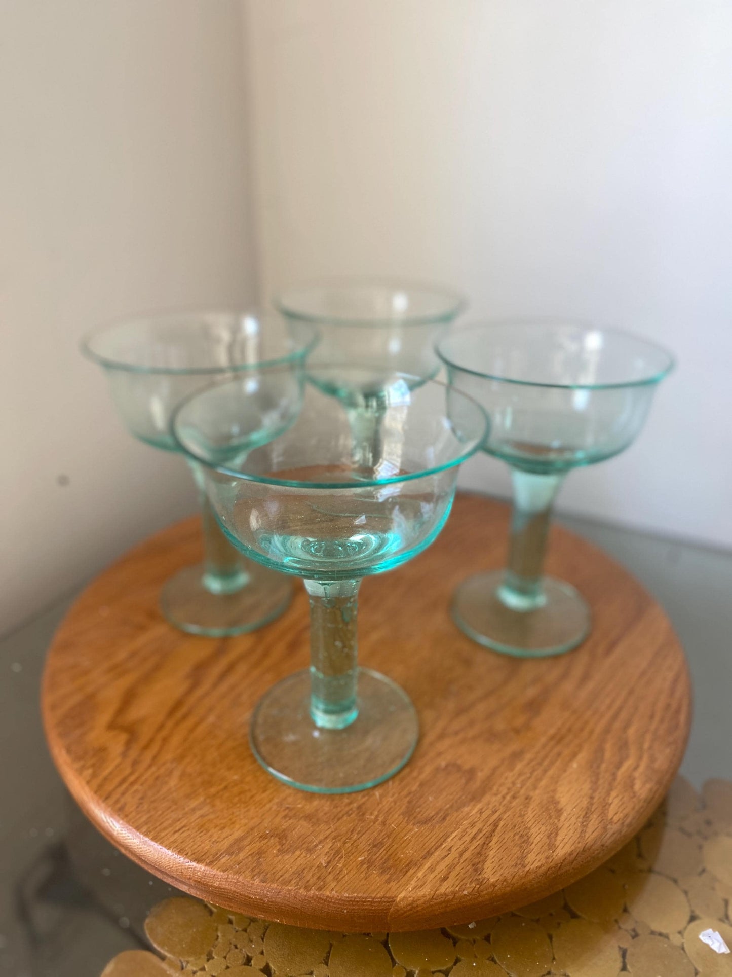 Vintage Set of 4 Tall Sea Bubble Glass Cocktail Glasses