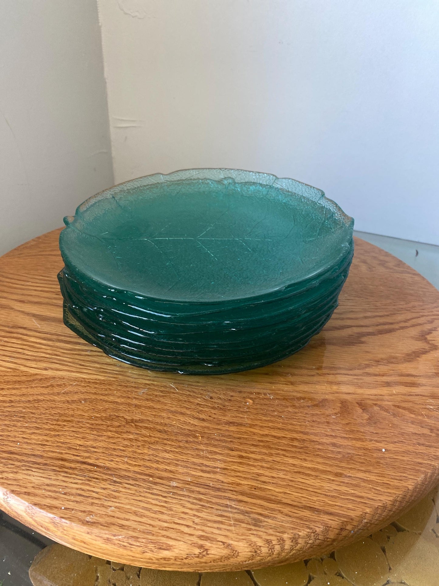 Set of 8 Arocoroc Teal Aspen Leaf Side Plates Made in France