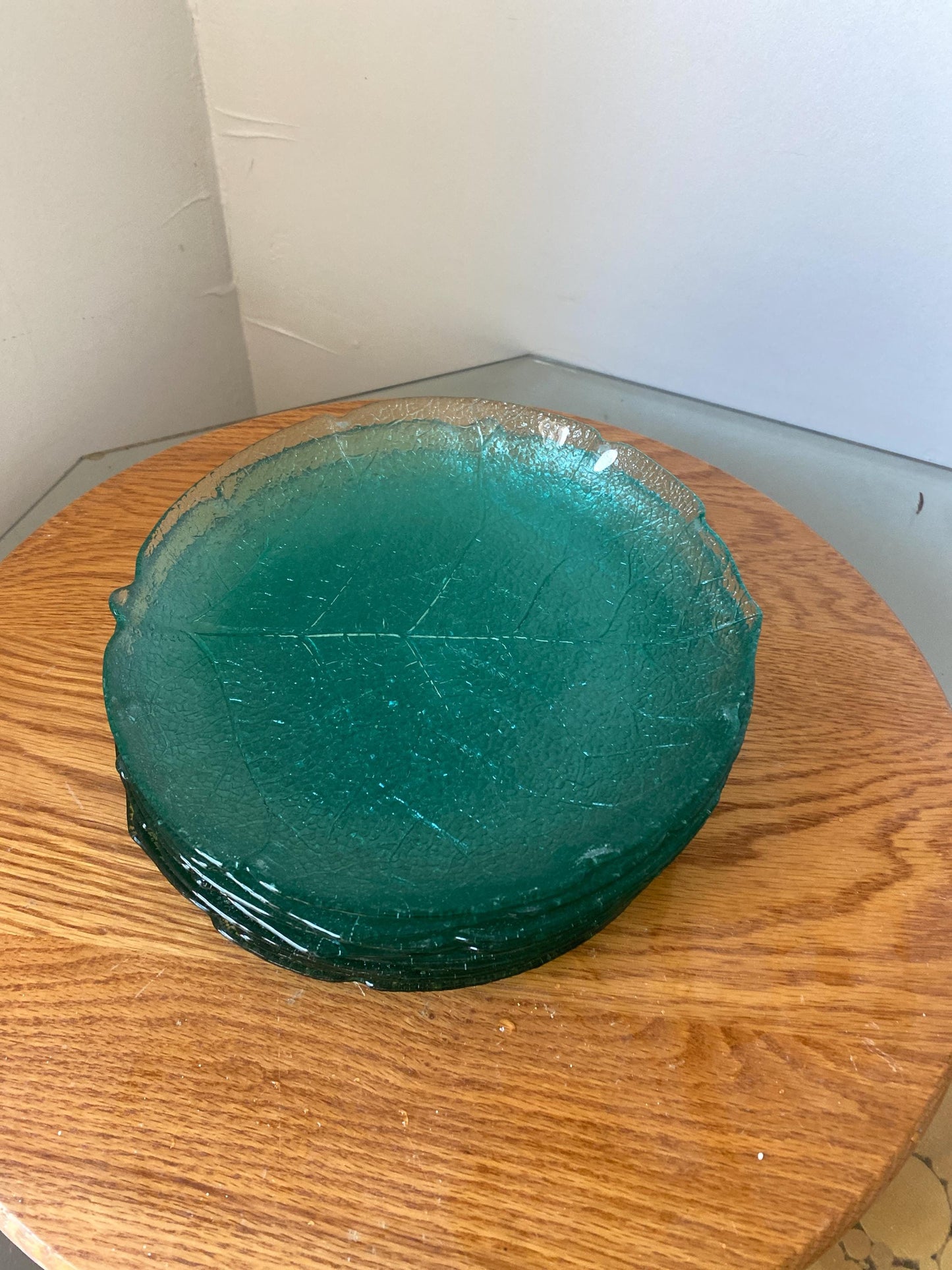 Set of 8 Arocoroc Teal Aspen Leaf Side Plates Made in France