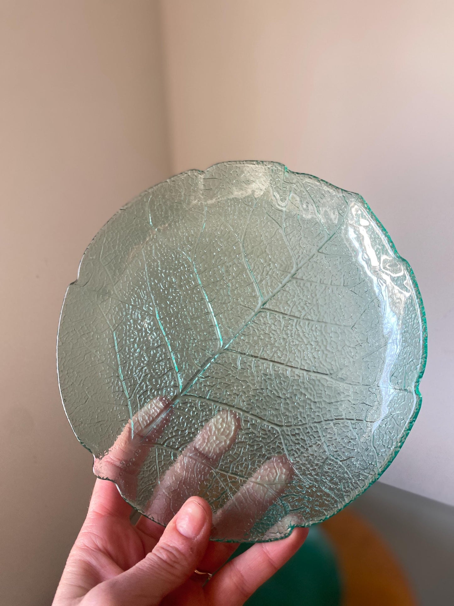 Set of 8 Arocoroc Teal Aspen Leaf Side Plates Made in France