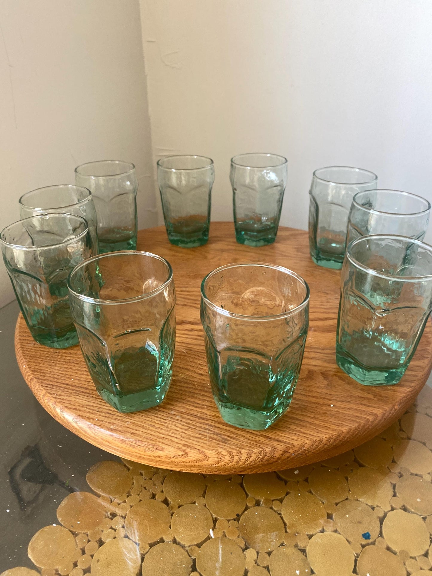 Set of 10 Retro Libbey Sea Glass Green Juice Glasses