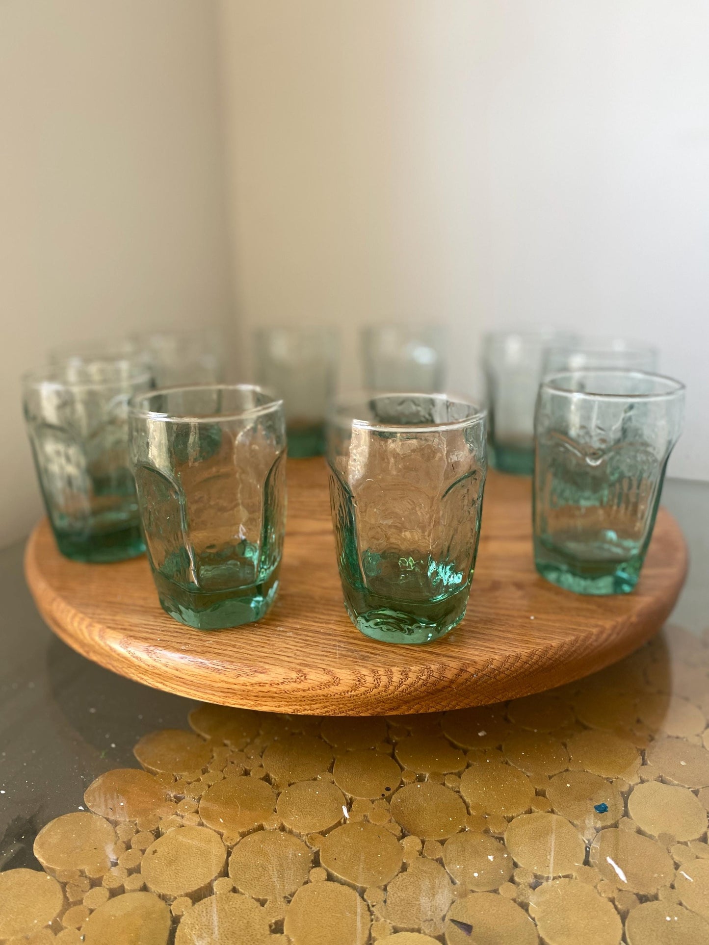 Set of 10 Retro Libbey Sea Glass Green Juice Glasses