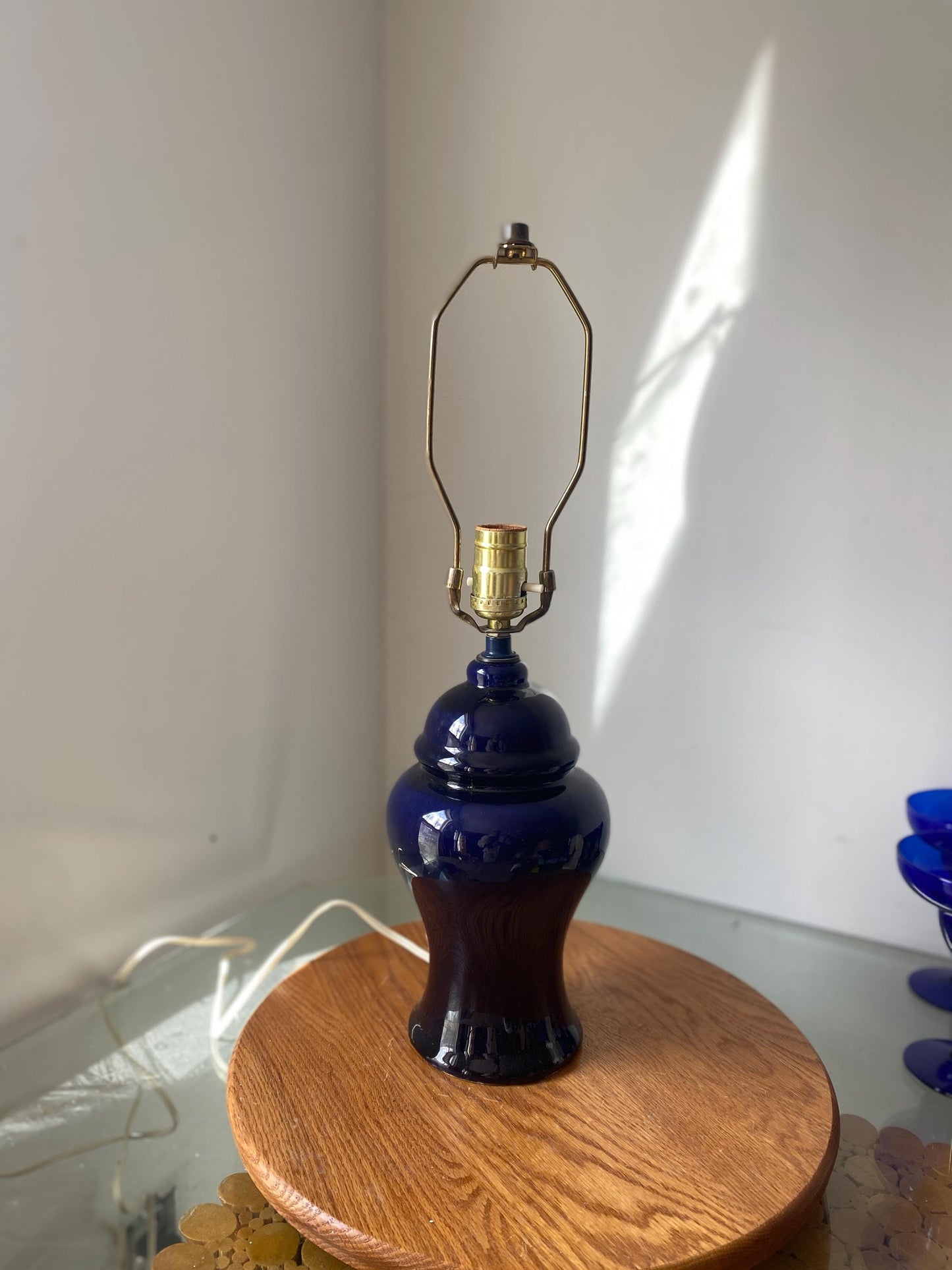 Vintage Medium Cobalt Blue Ceramic Ginger Jar Table Lamp No Shade