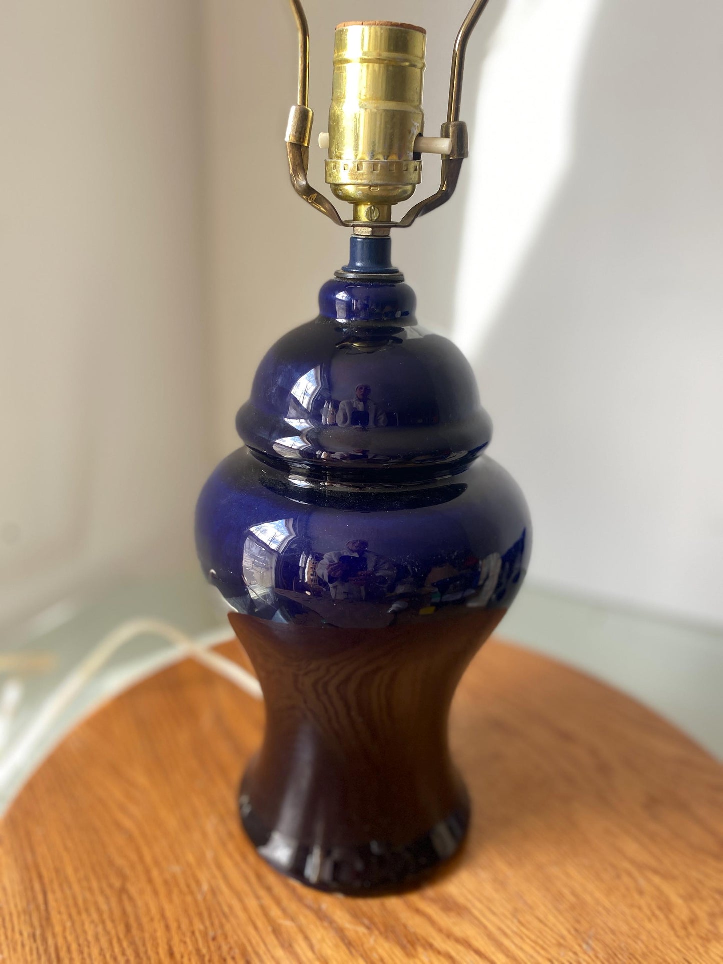 Vintage Medium Cobalt Blue Ceramic Ginger Jar Table Lamp No Shade