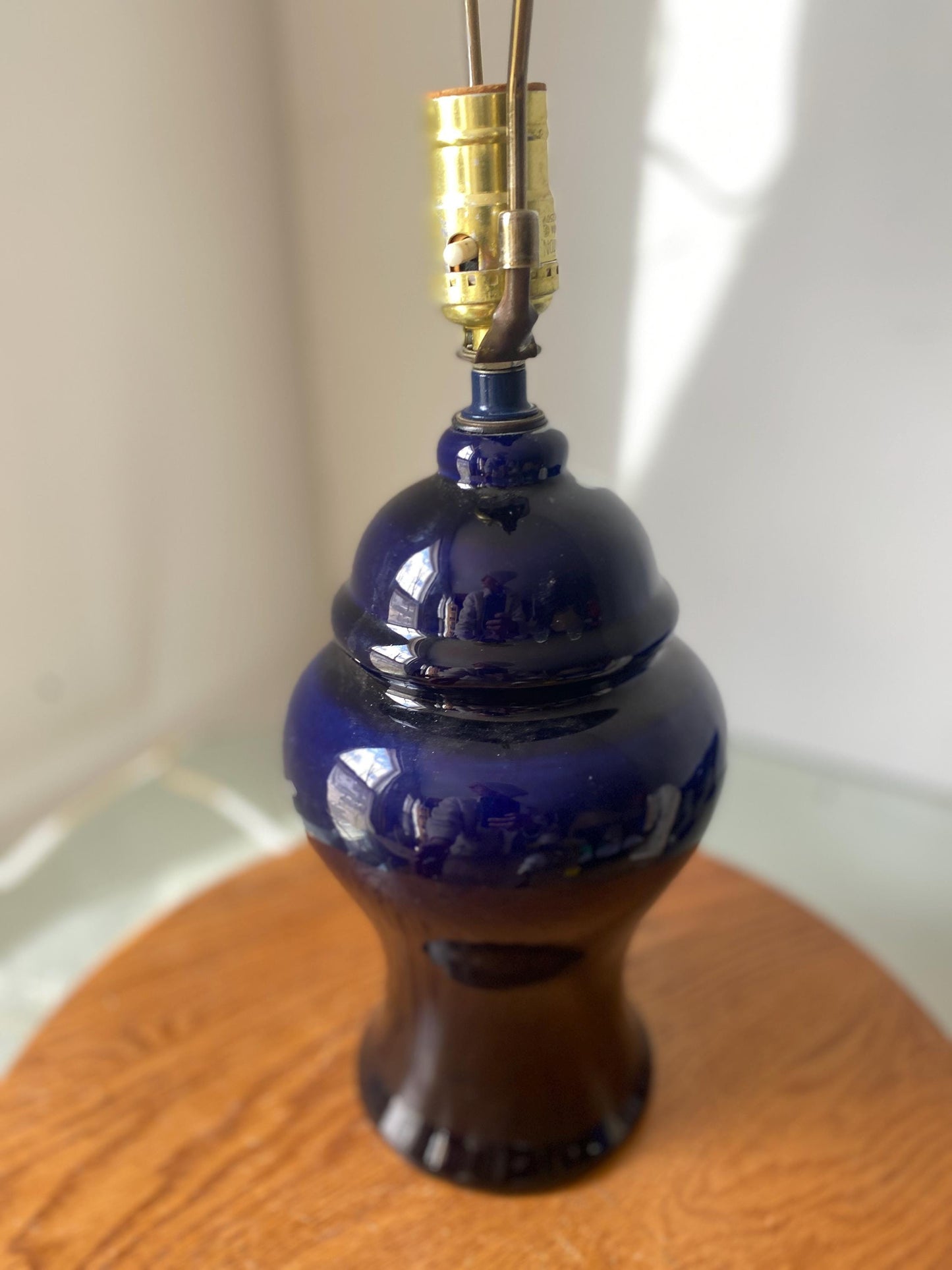 Vintage Medium Cobalt Blue Ceramic Ginger Jar Table Lamp No Shade
