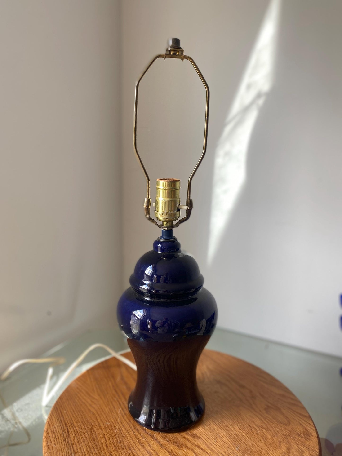 Vintage Medium Cobalt Blue Ceramic Ginger Jar Table Lamp No Shade