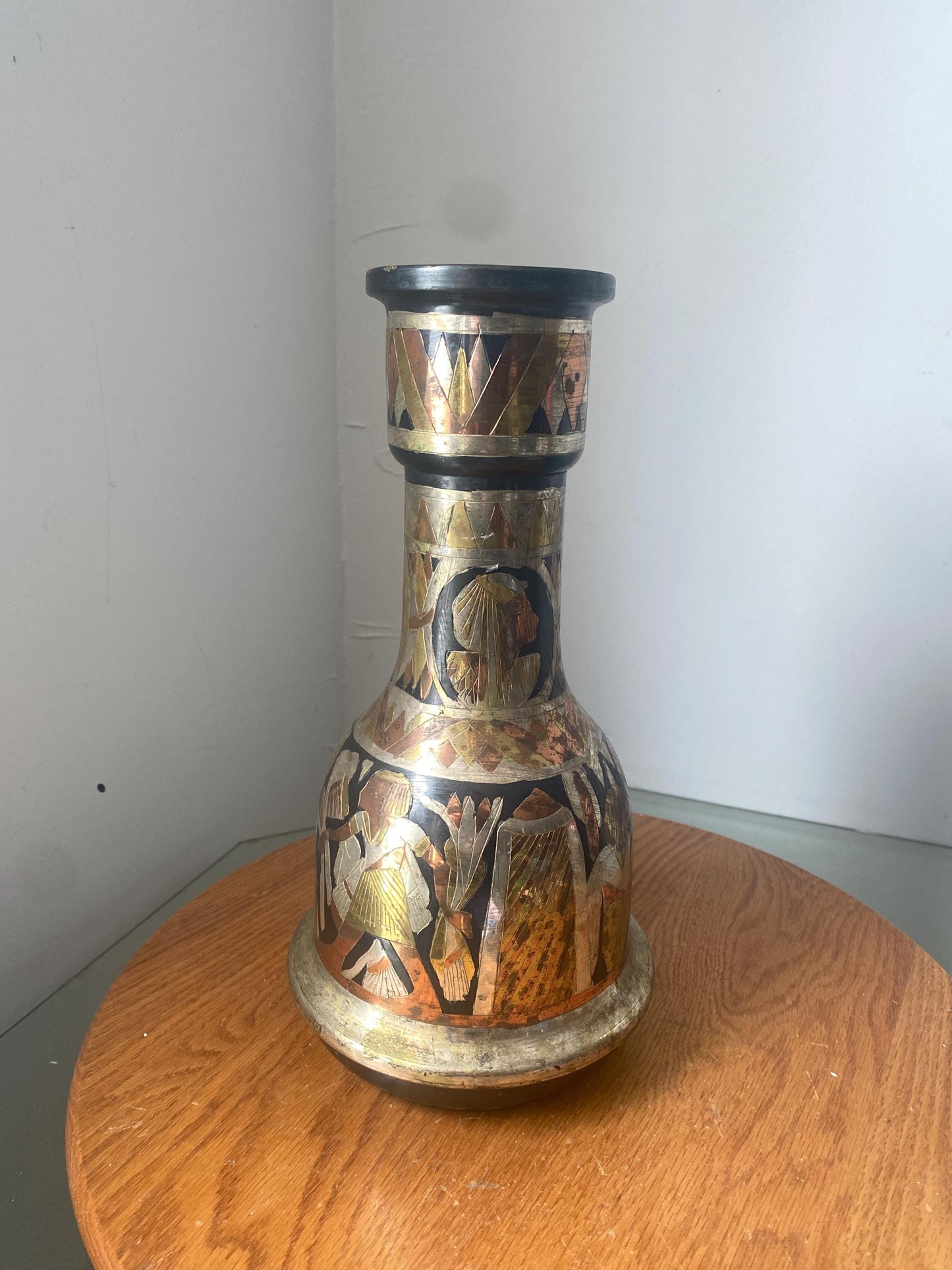 Vintage Mixed Metal Vase Featuring Egyptian Mythology