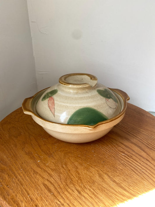 Studio Pottery Lidded Dish with Hand-Painted Vegetables