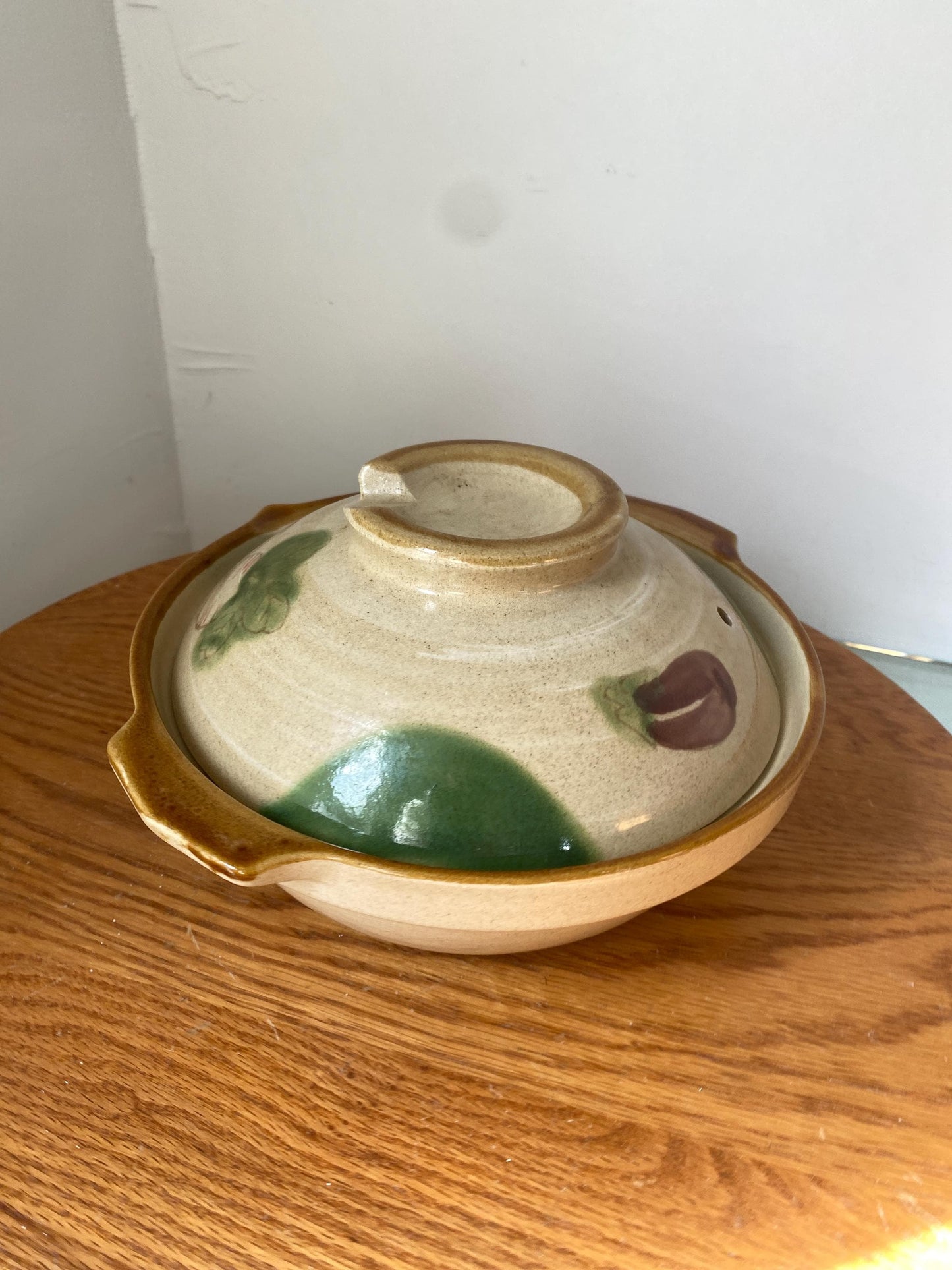 Studio Pottery Lidded Dish with Hand-Painted Vegetables