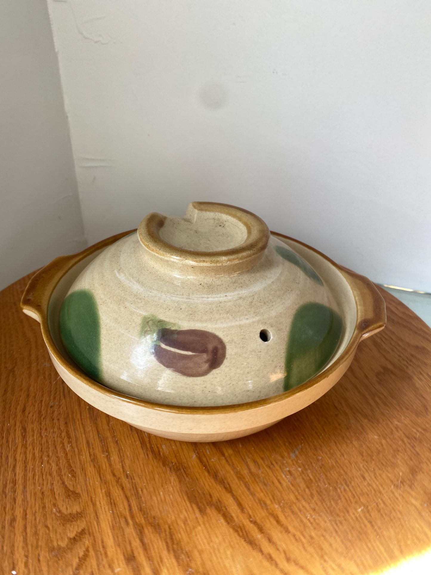 Studio Pottery Lidded Dish with Hand-Painted Vegetables