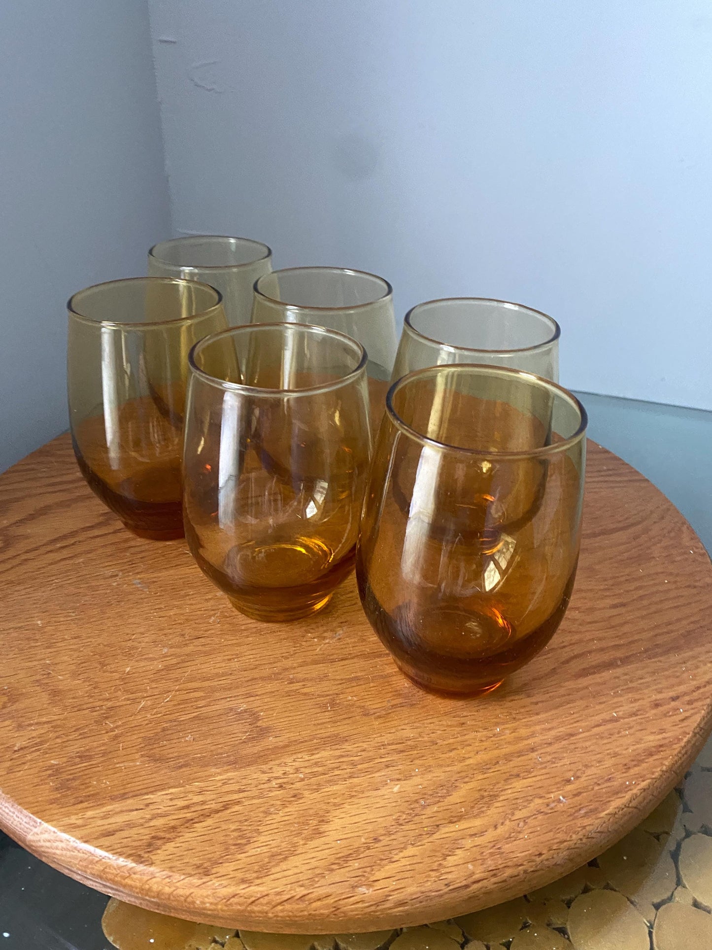 Set of 6 MCM Libbey Medium Yellow Amber Glasses