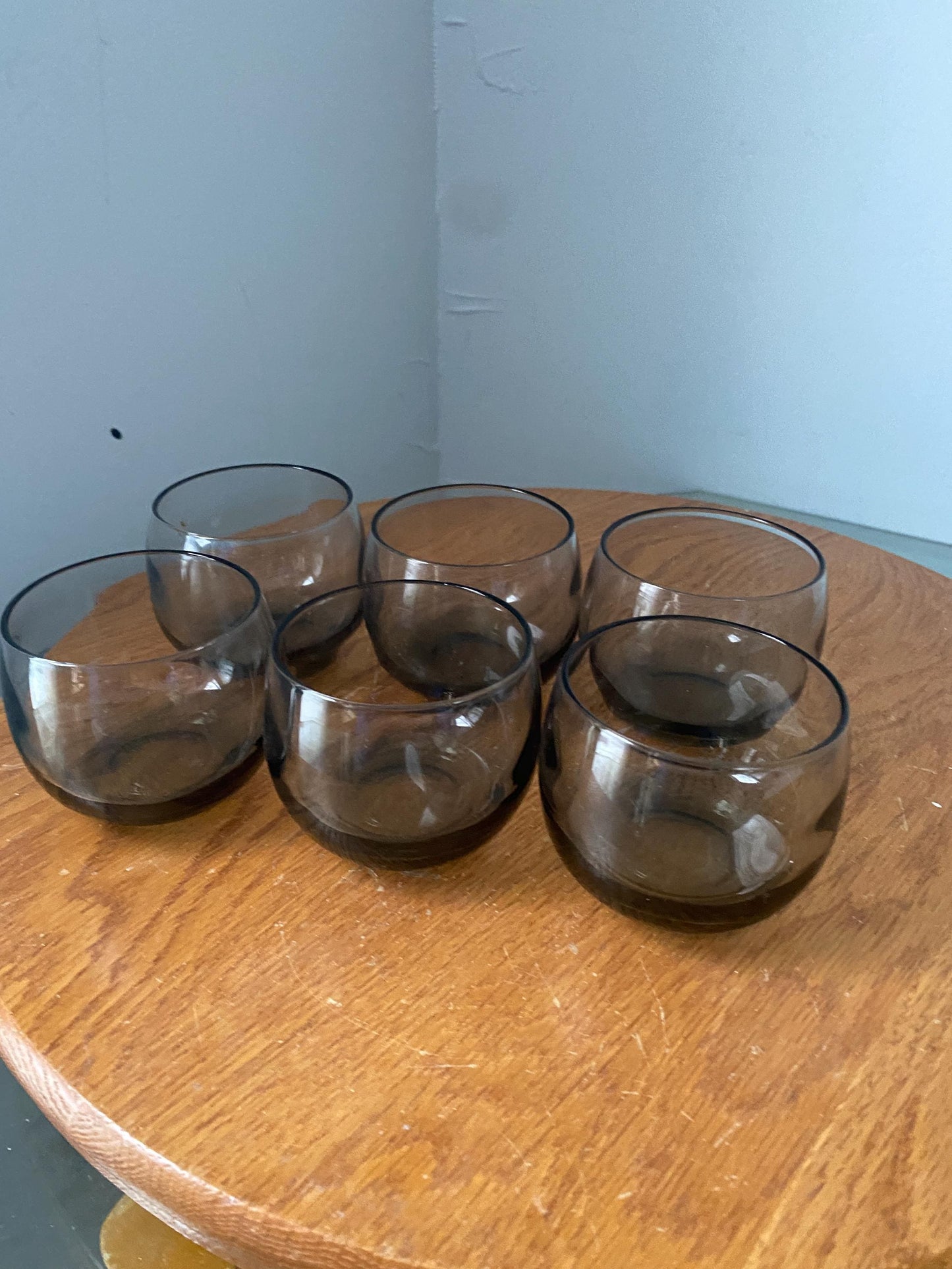 Set of 6 MCM Teeny Smokey Gray Roly Poly Glasses