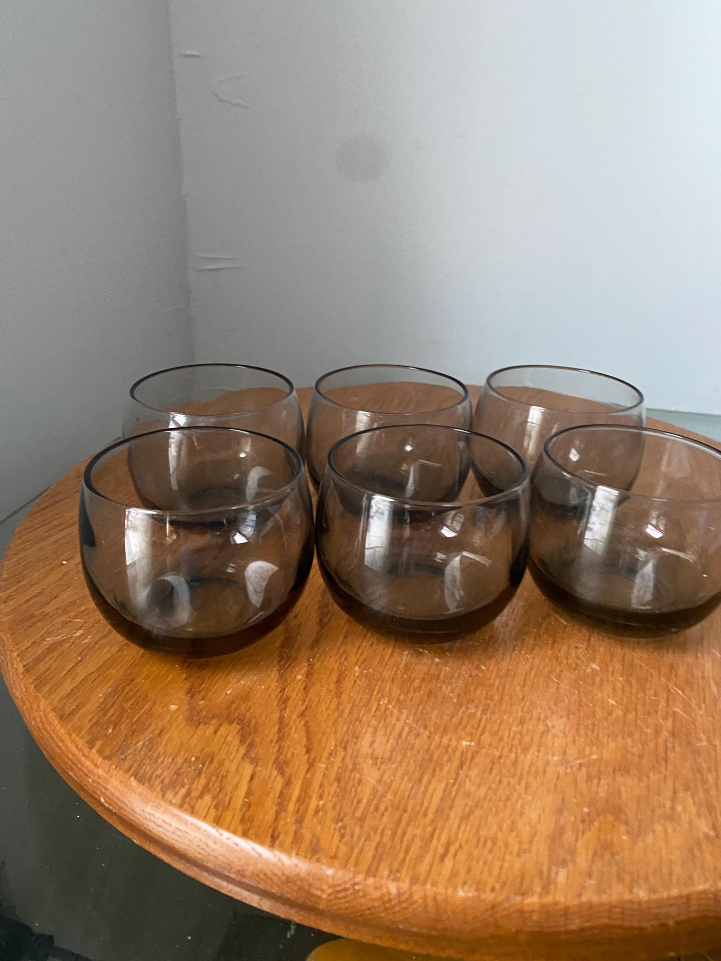 Set of 6 MCM Teeny Smokey Gray Roly Poly Glasses