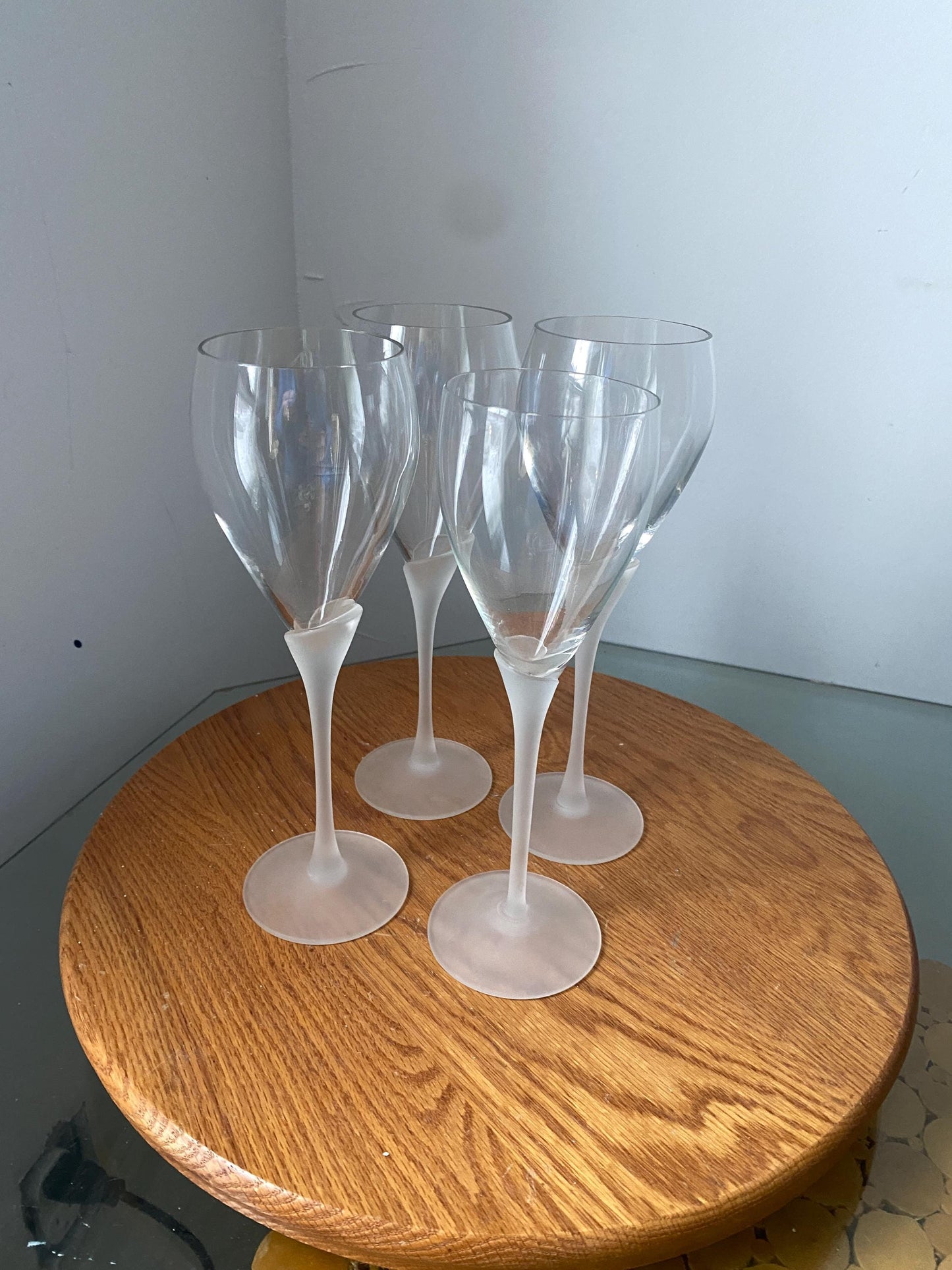 Vintage Set of 4 Frosted Stem Wine Glasses