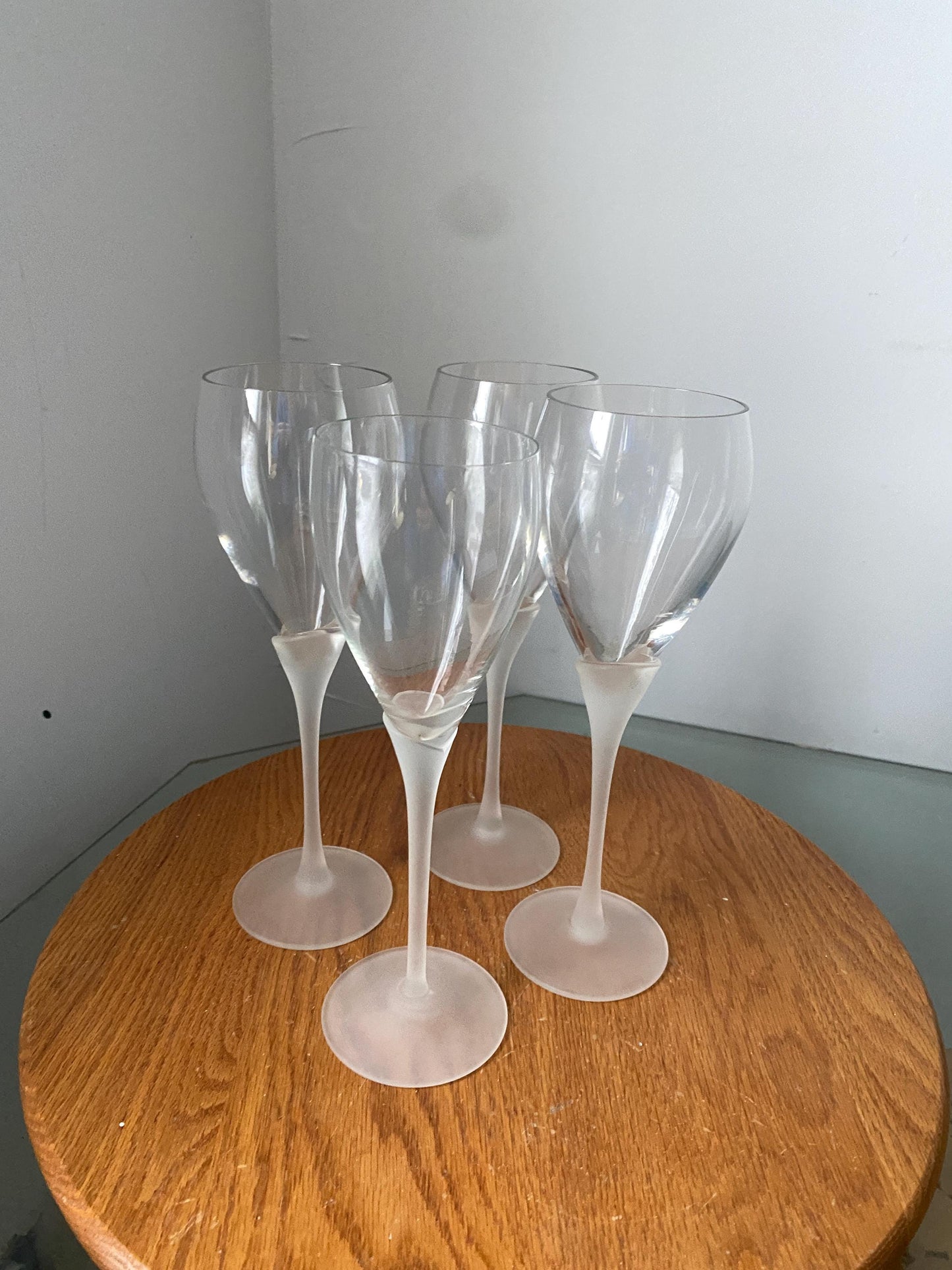 Vintage Set of 4 Frosted Stem Wine Glasses